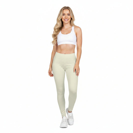 Shell Beige Color Women's Poly-Span Casual Leggings XS-2XL