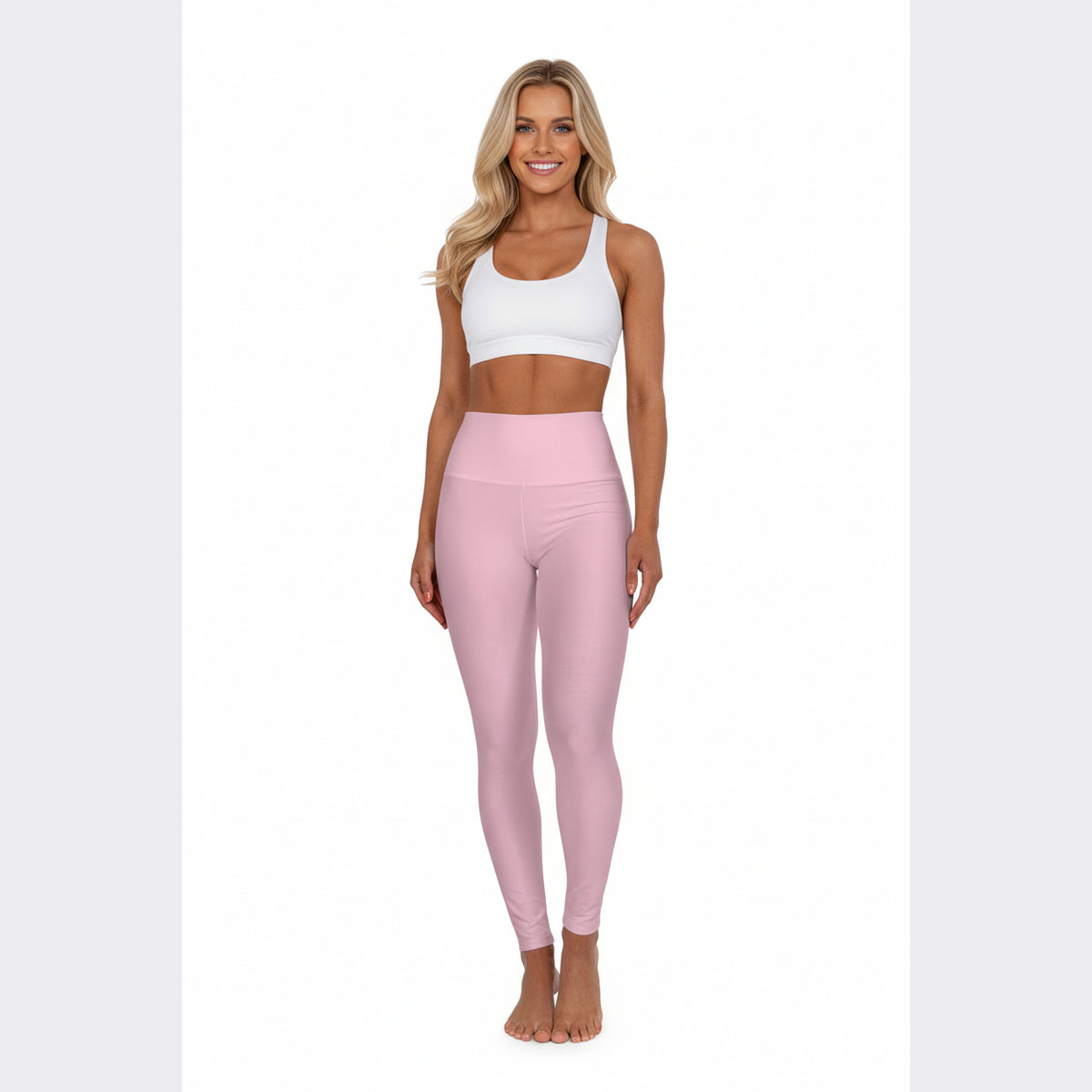 High-Waisted Soft Blossom Pink Yoga Leggings Women's Seamless Poly-Span Stretchy Light Pink Activewear Pants