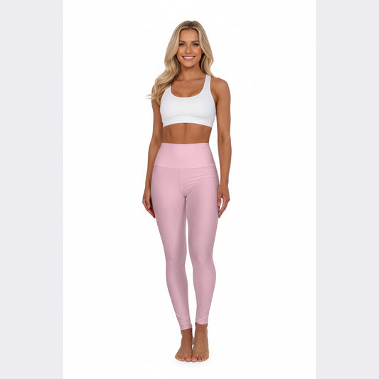 High-Waisted Soft Blossom Pink Yoga Leggings Women's Seamless Poly-Span Stretchy Light Pink Activewear Pants