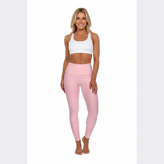 High-Waisted Soft Today Pink Yoga Leggings Women's Seamless Poly-Span Stretchy Light Pink Activewear Pants