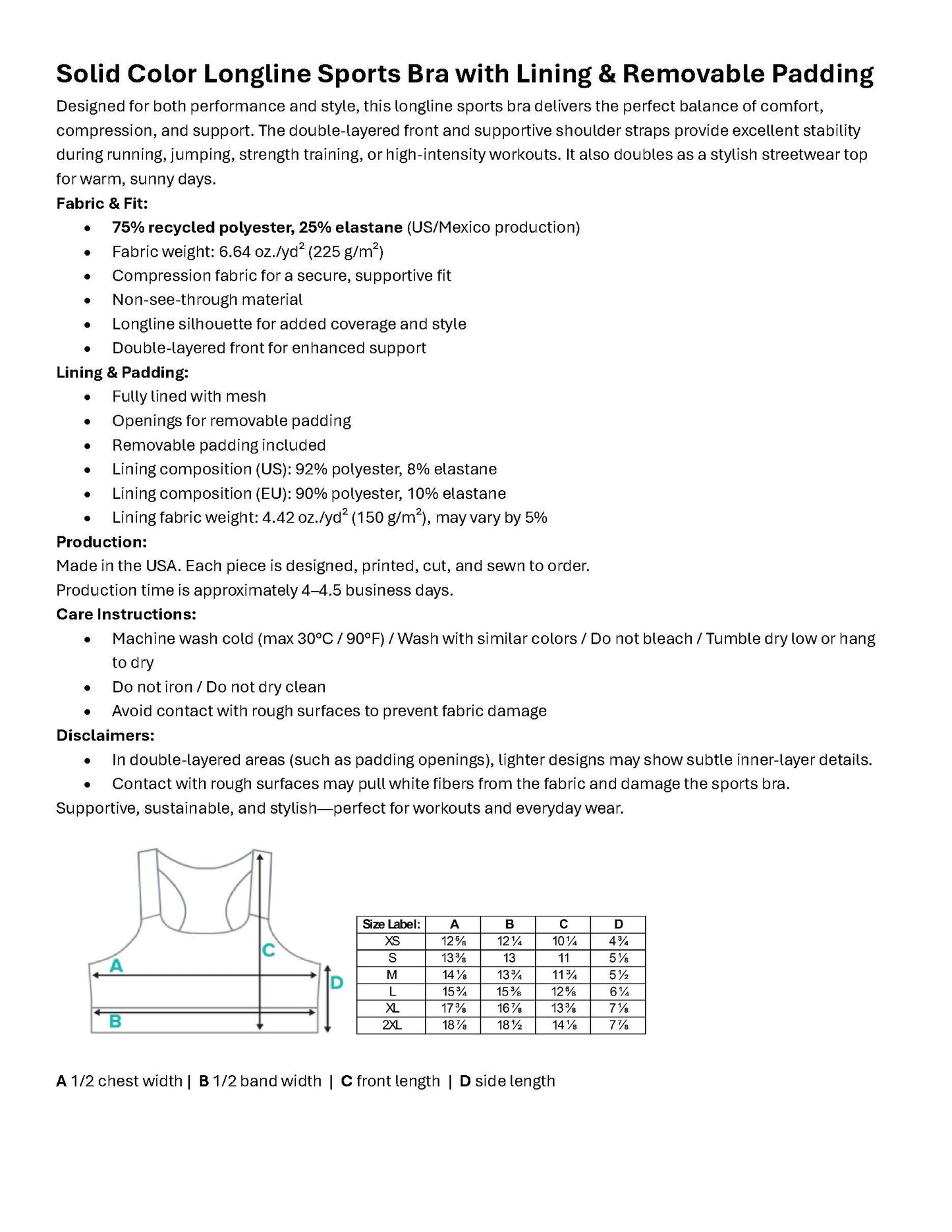 Magenta Solid Color Longline Sports Bra, Magenta Pink Sports Bra with Lining, Removable padding