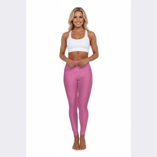 High-Waist Sweet Peony Pink Yoga Leggings Women's Seamless Poly-Span Stretchy Pink Activewear