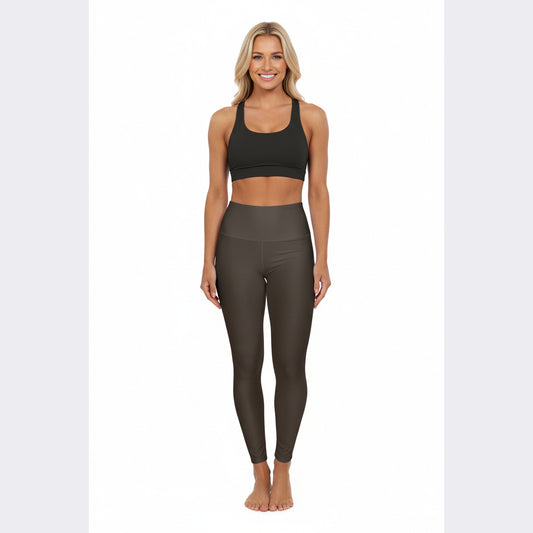 High-Waist Taupe Yoga Leggings Dark Olive Women's Seamless Poly-Span Athletic Performance Tights