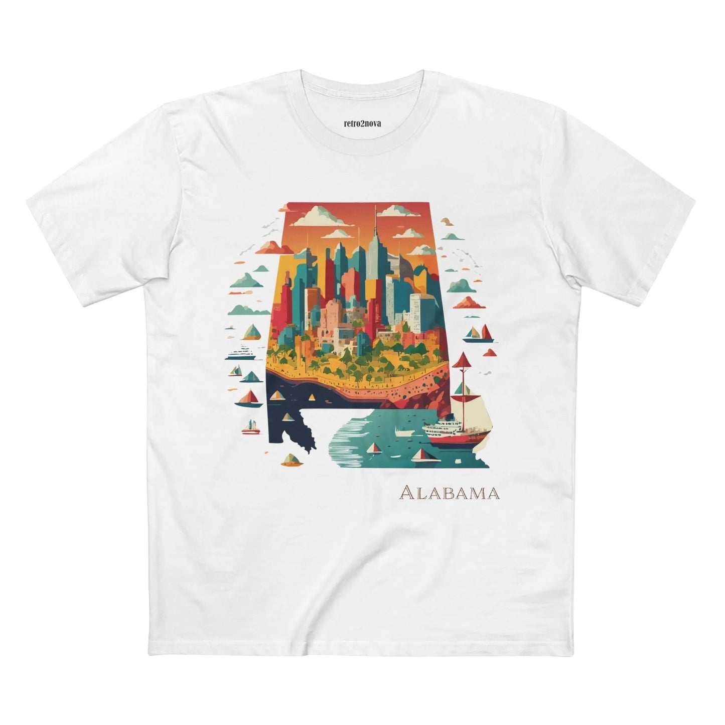 Alabama State Shirt Unisex Premium Cotton Tee With Original Retro2Nova Art Graphic Design