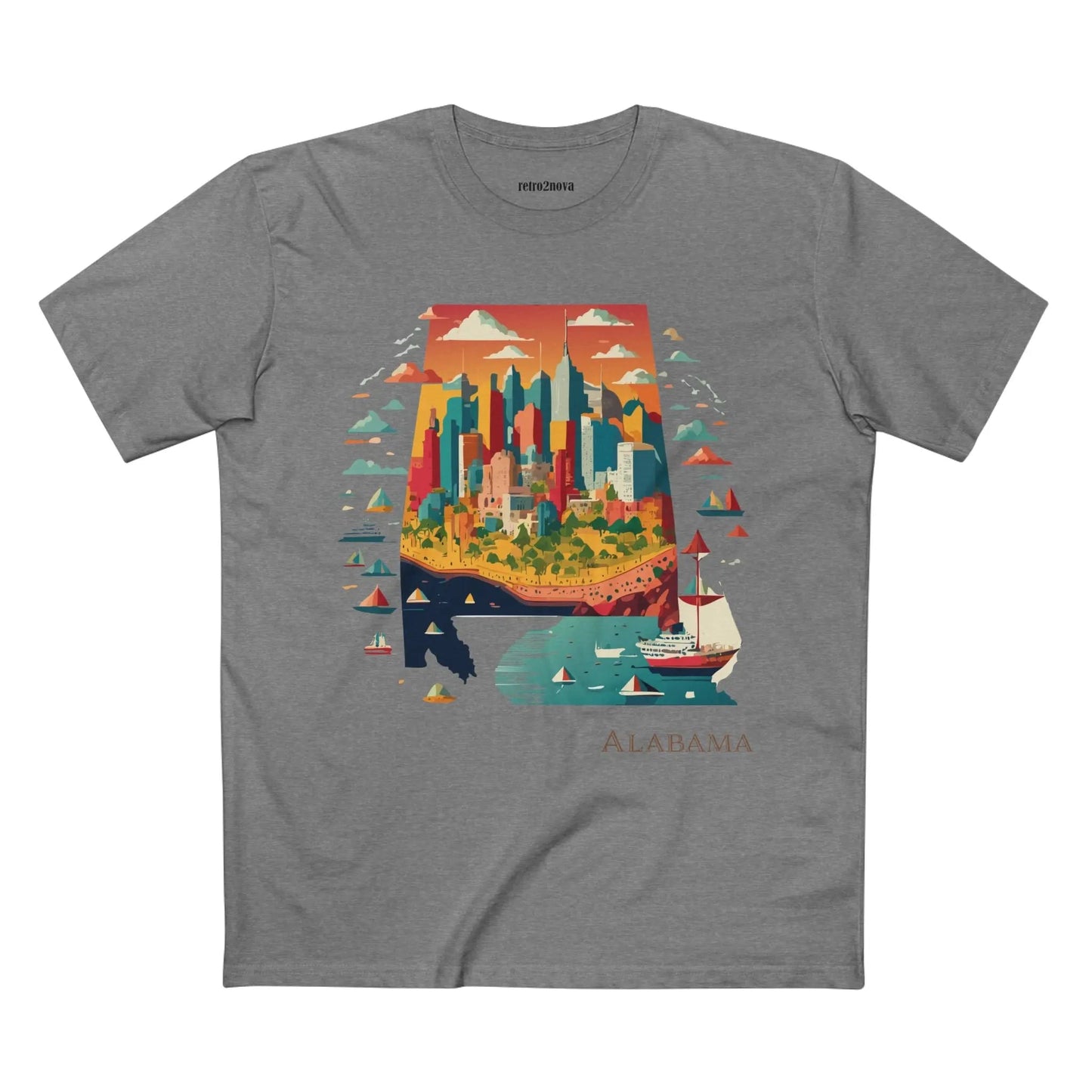 Alabama State Shirt Unisex Premium Cotton Tee With Original Retro2Nova Art Graphic Design