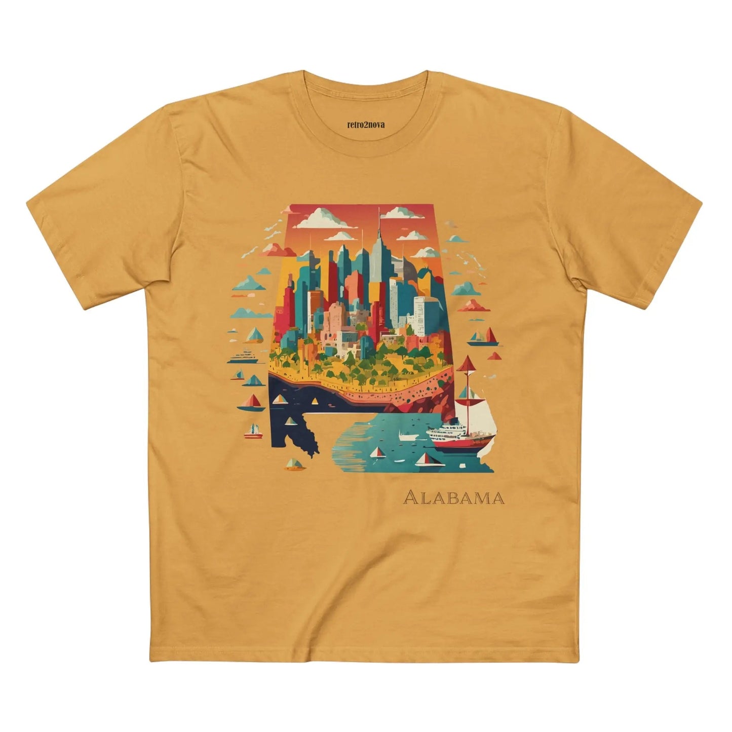 Alabama State Shirt Unisex Premium Cotton Tee With Original Retro2Nova Art Graphic Design