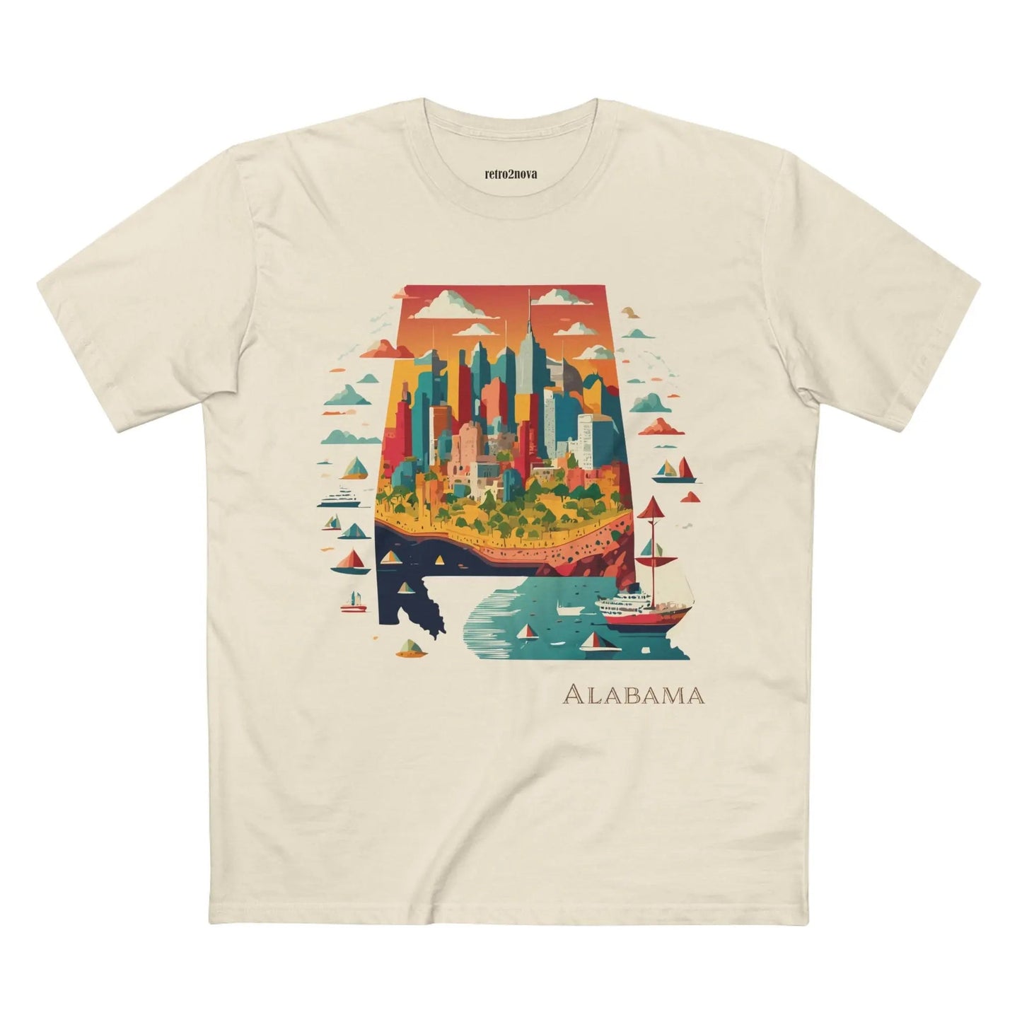 Alabama State Shirt Unisex Premium Cotton Tee With Original Retro2Nova Art Graphic Design