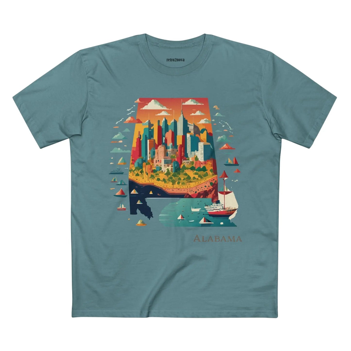 Alabama State Shirt Unisex Premium Cotton Tee With Original Retro2Nova Art Graphic Design