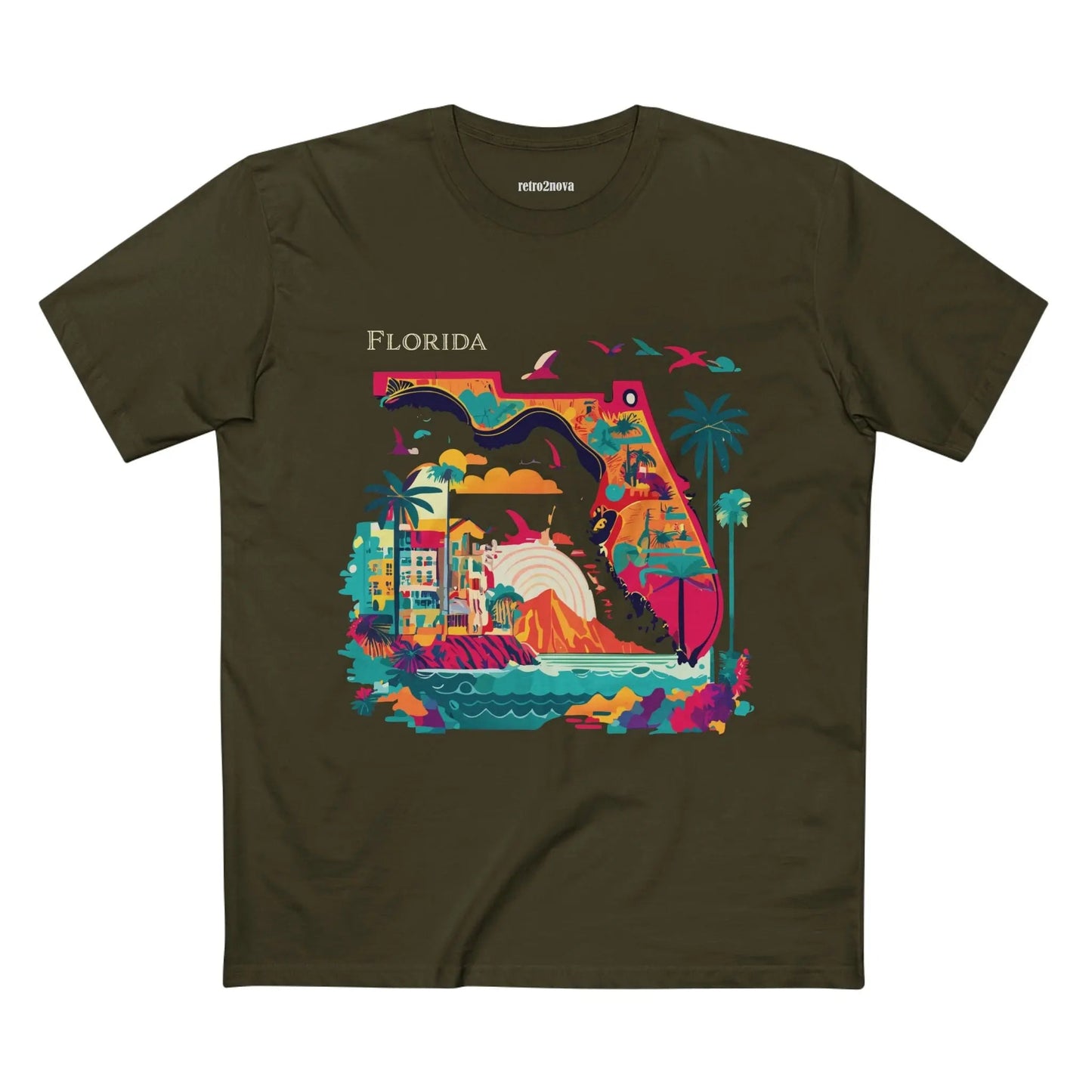 Florida State Shirt Unisex Premium Cotton Tee With Original Art Design From Retro2Nova Collection