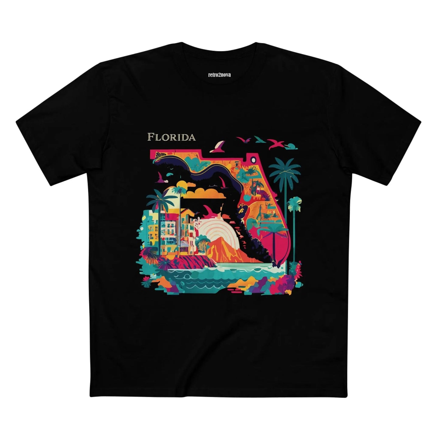 Florida State Shirt Unisex Premium Cotton Tee With Original Art Design From Retro2Nova Collection