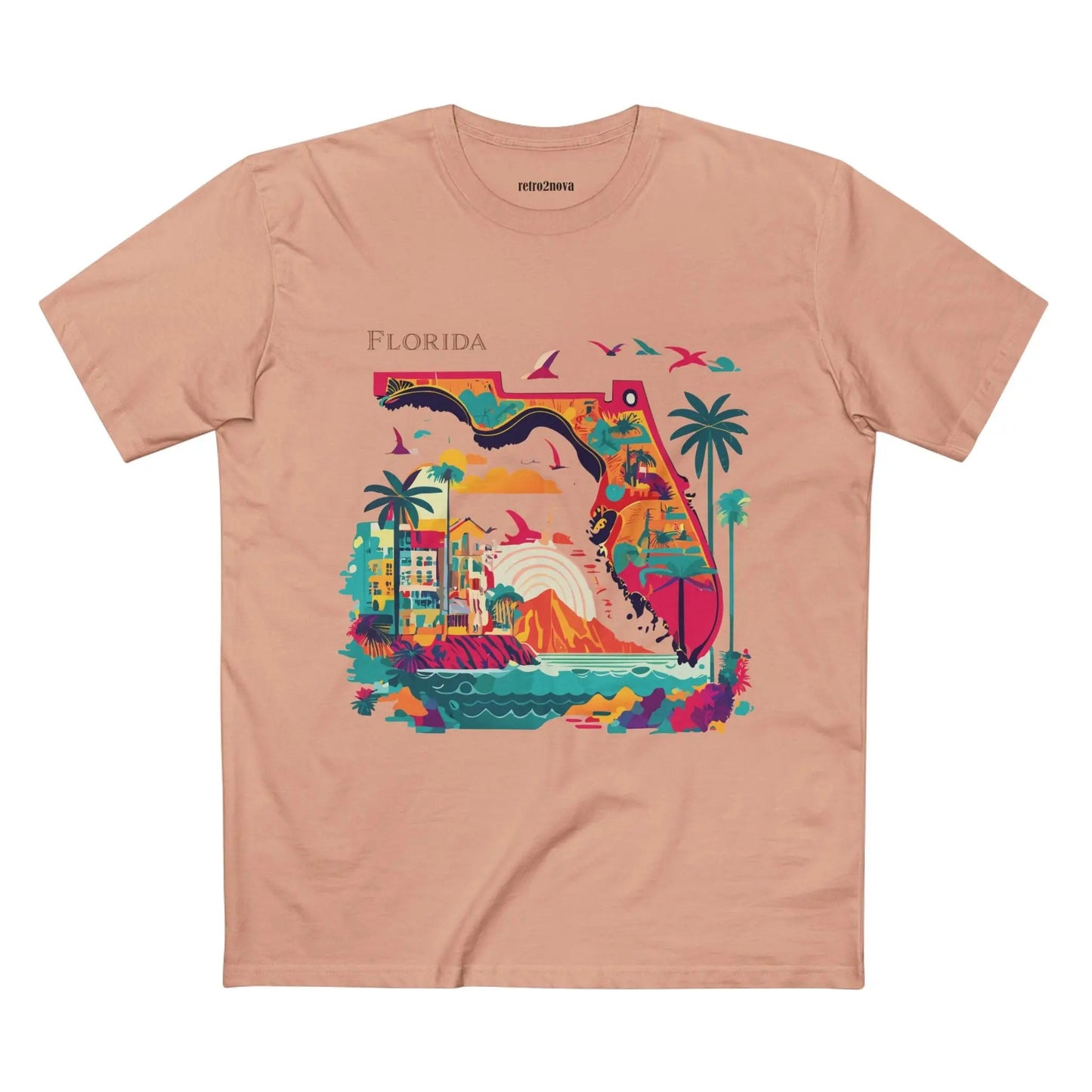Florida State Shirt Unisex Premium Cotton Tee With Original Art Design From Retro2Nova Collection