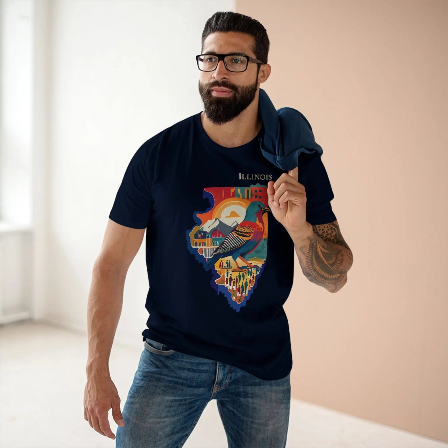 Illinois State Shirt Unisex Premium Cotton Tee With Original Art Design By Retro2Nova