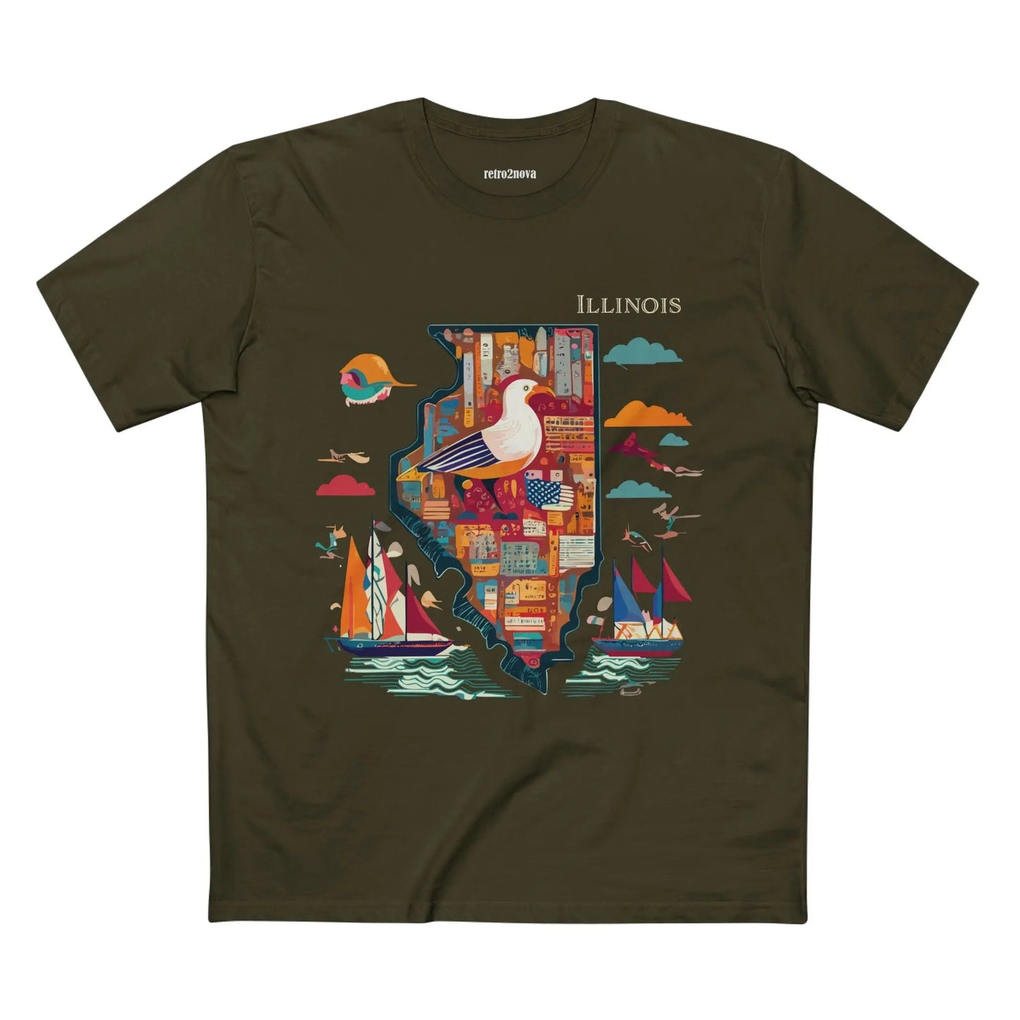 Illinois State Shirt Unisex Premium Cotton Tee With Original Art Design By Retro2Nova