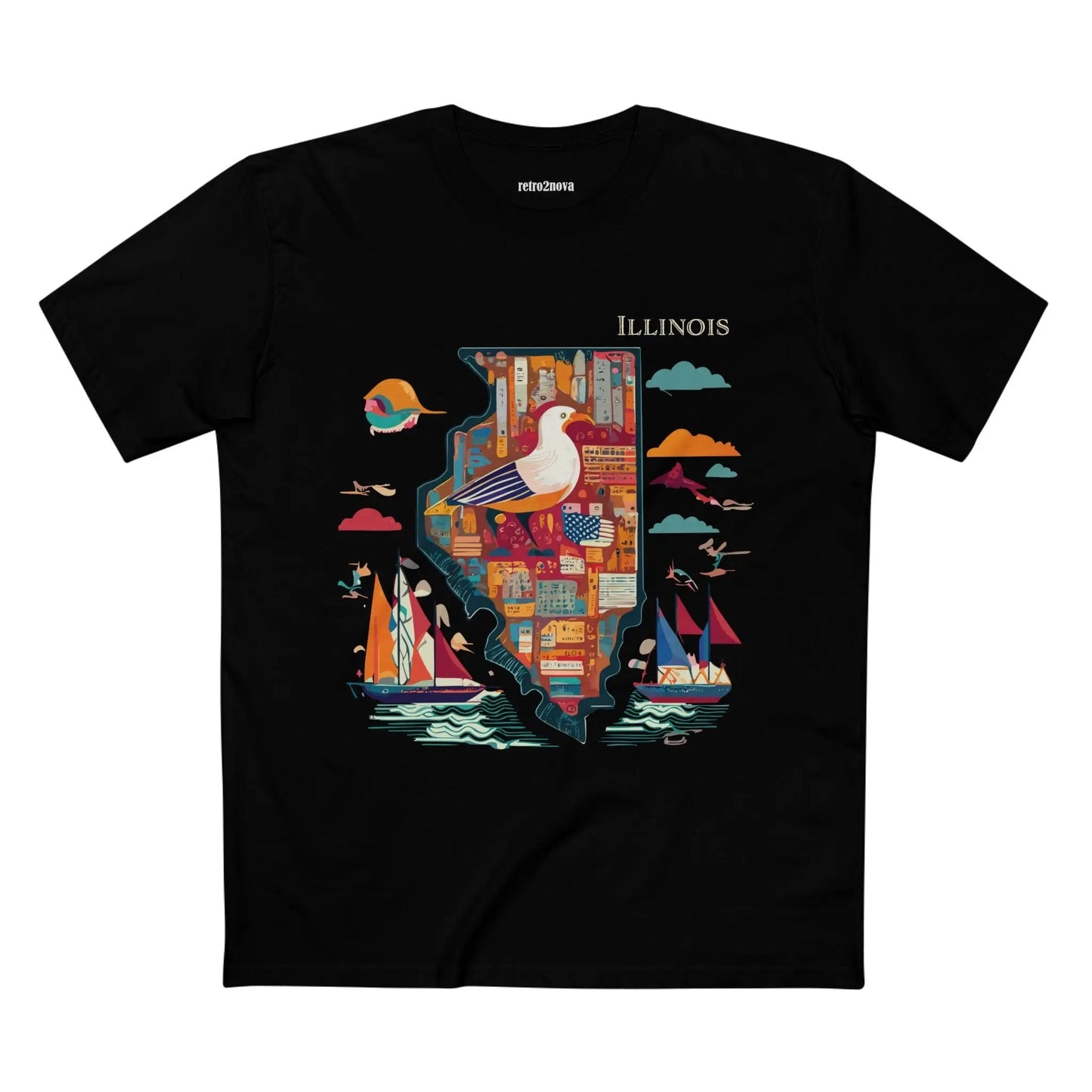 Illinois State Shirt Unisex Premium Cotton Tee With Original Art Design By Retro2Nova