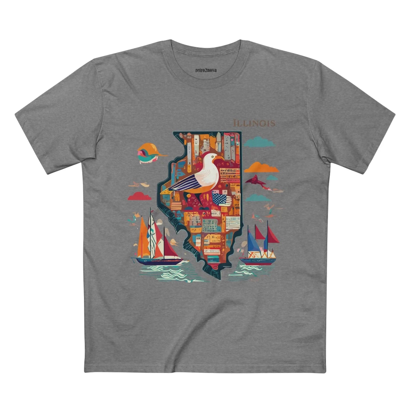 Illinois State Shirt Unisex Premium Cotton Tee With Original Art Design By Retro2Nova