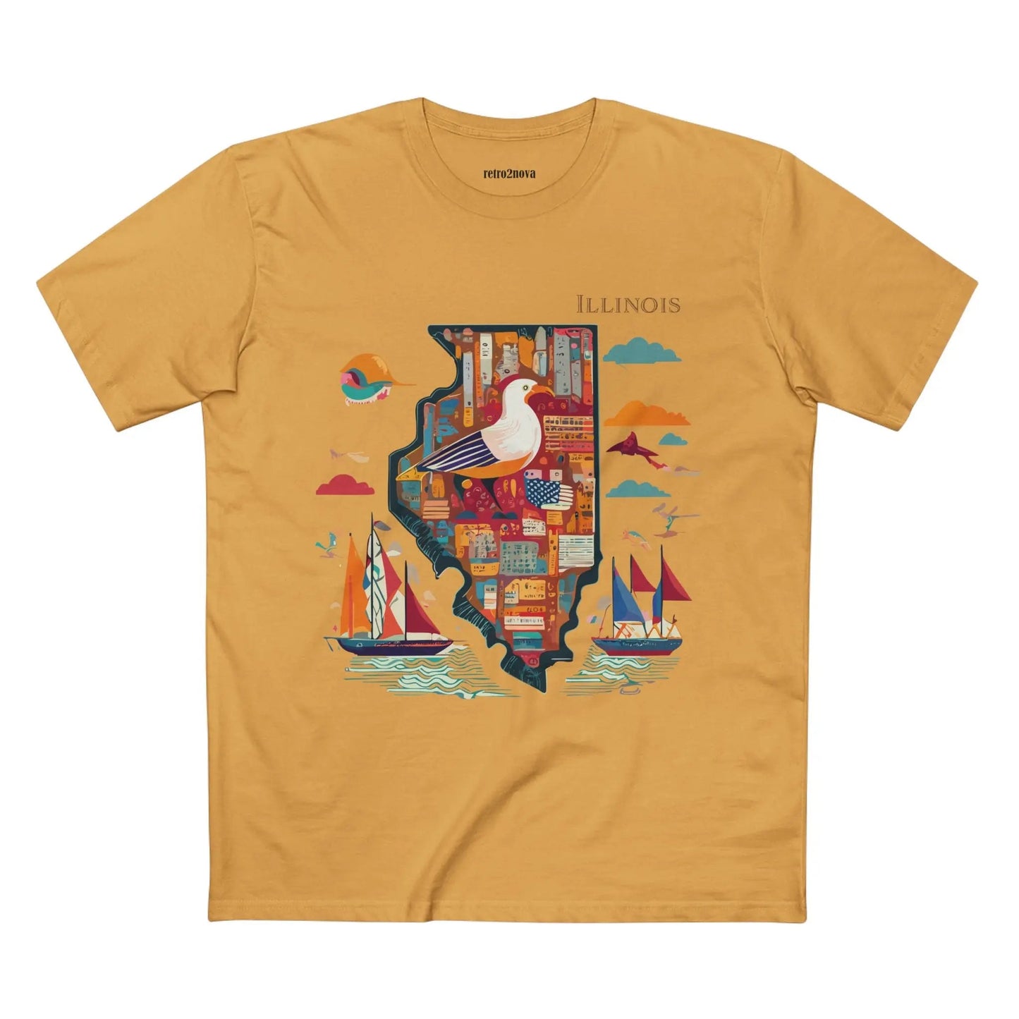 Illinois State Shirt Unisex Premium Cotton Tee With Original Art Design By Retro2Nova