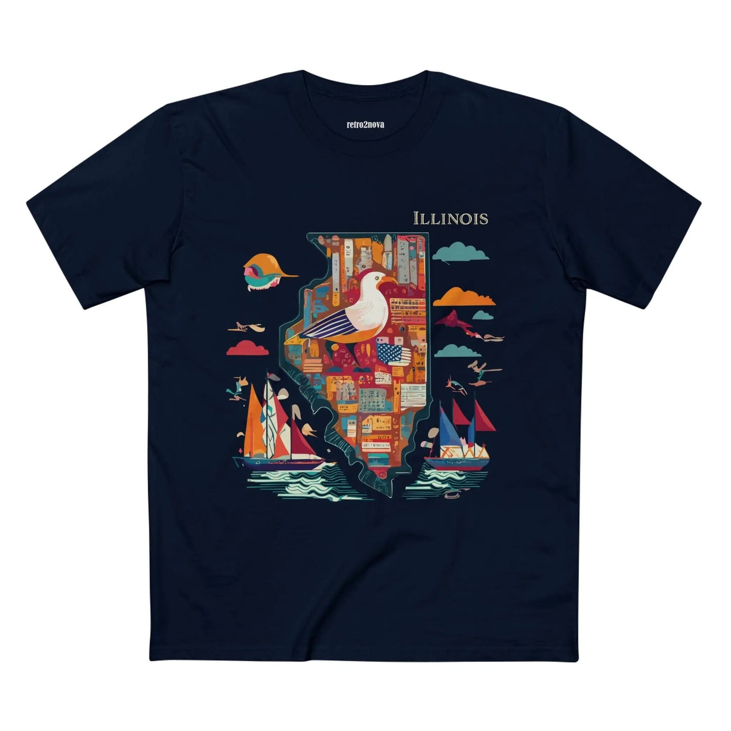 Illinois State Shirt Unisex Premium Cotton Tee With Original Art Design By Retro2Nova