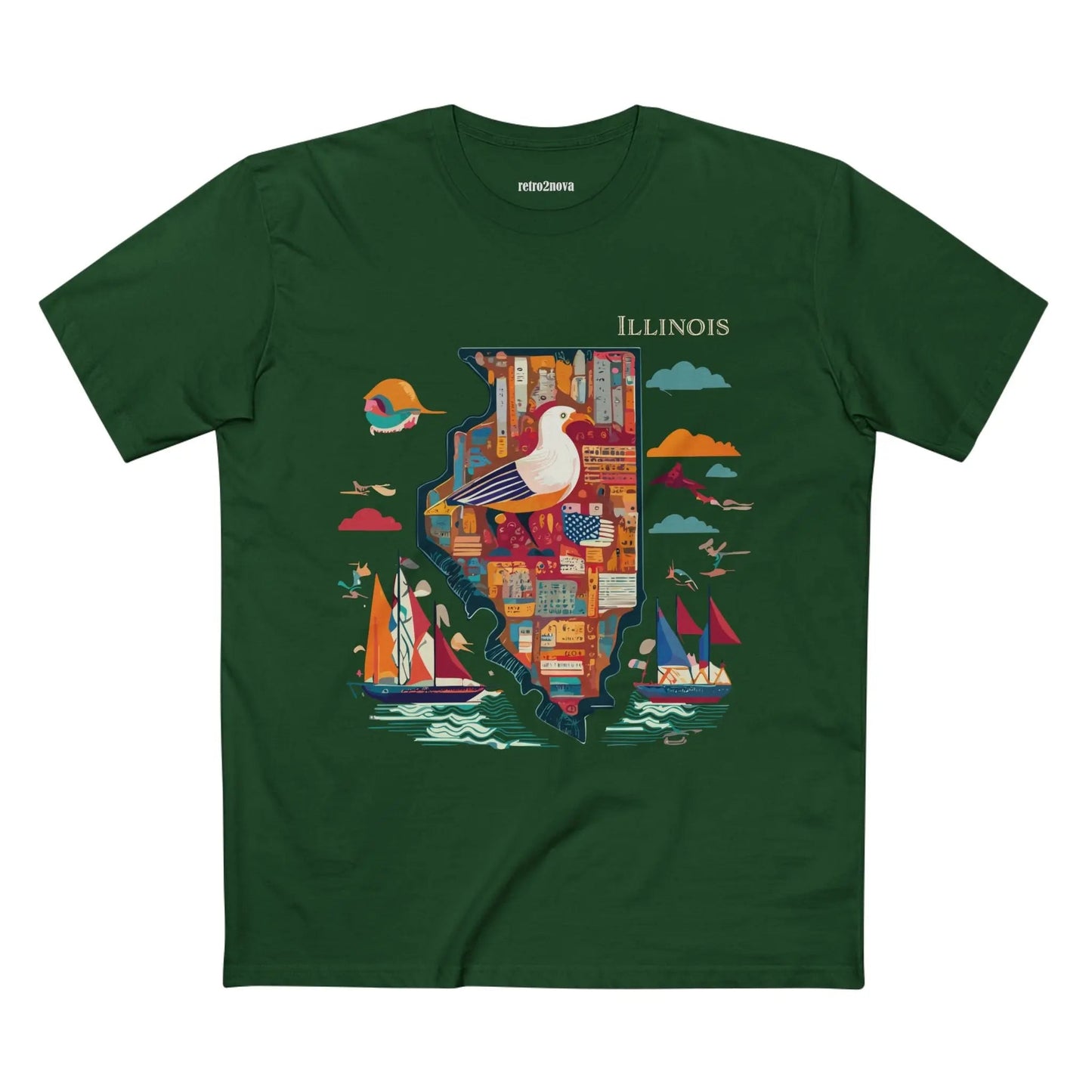 Illinois State Shirt Unisex Premium Cotton Tee With Original Art Design By Retro2Nova