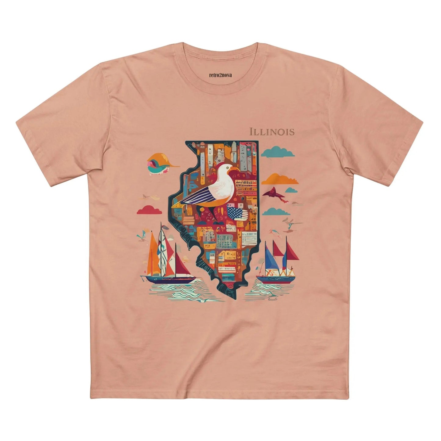 Illinois State Shirt Unisex Premium Cotton Tee With Original Art Design By Retro2Nova