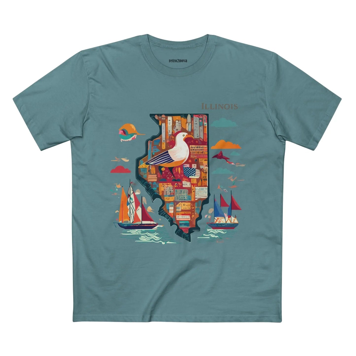 Illinois State Shirt Unisex Premium Cotton Tee With Original Art Design By Retro2Nova