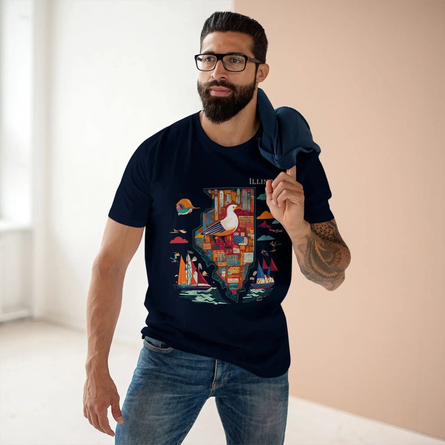 Illinois State Shirt Unisex Premium Cotton Tee With Original Art Design By Retro2Nova