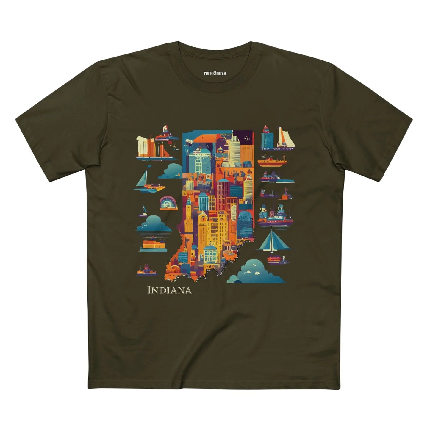 Indiana State Shirt Unisex Premium Cotton Tee By Retro2Nova Featuring Retro Artwork