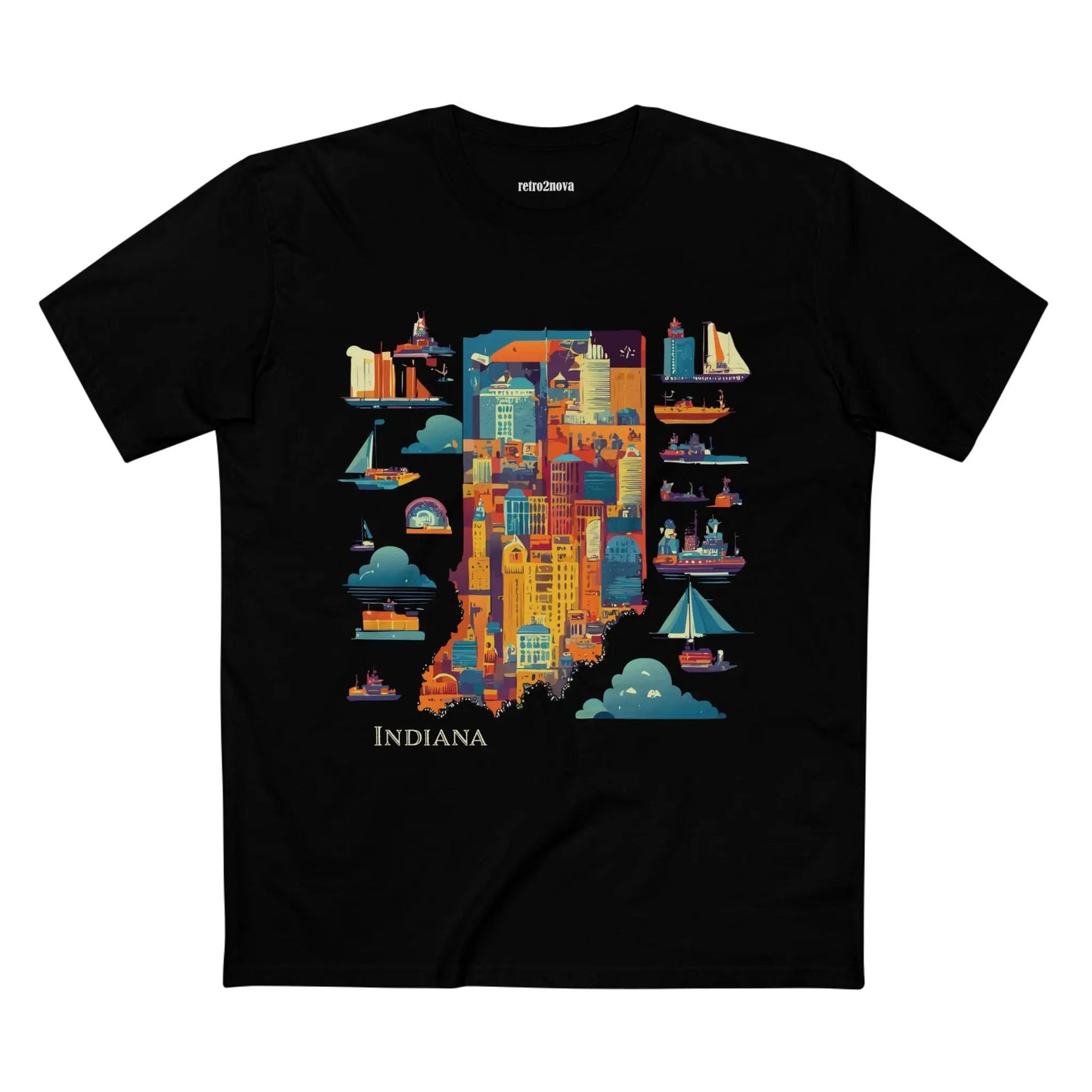 Indiana State Shirt Unisex Premium Cotton Tee By Retro2Nova Featuring Retro Artwork