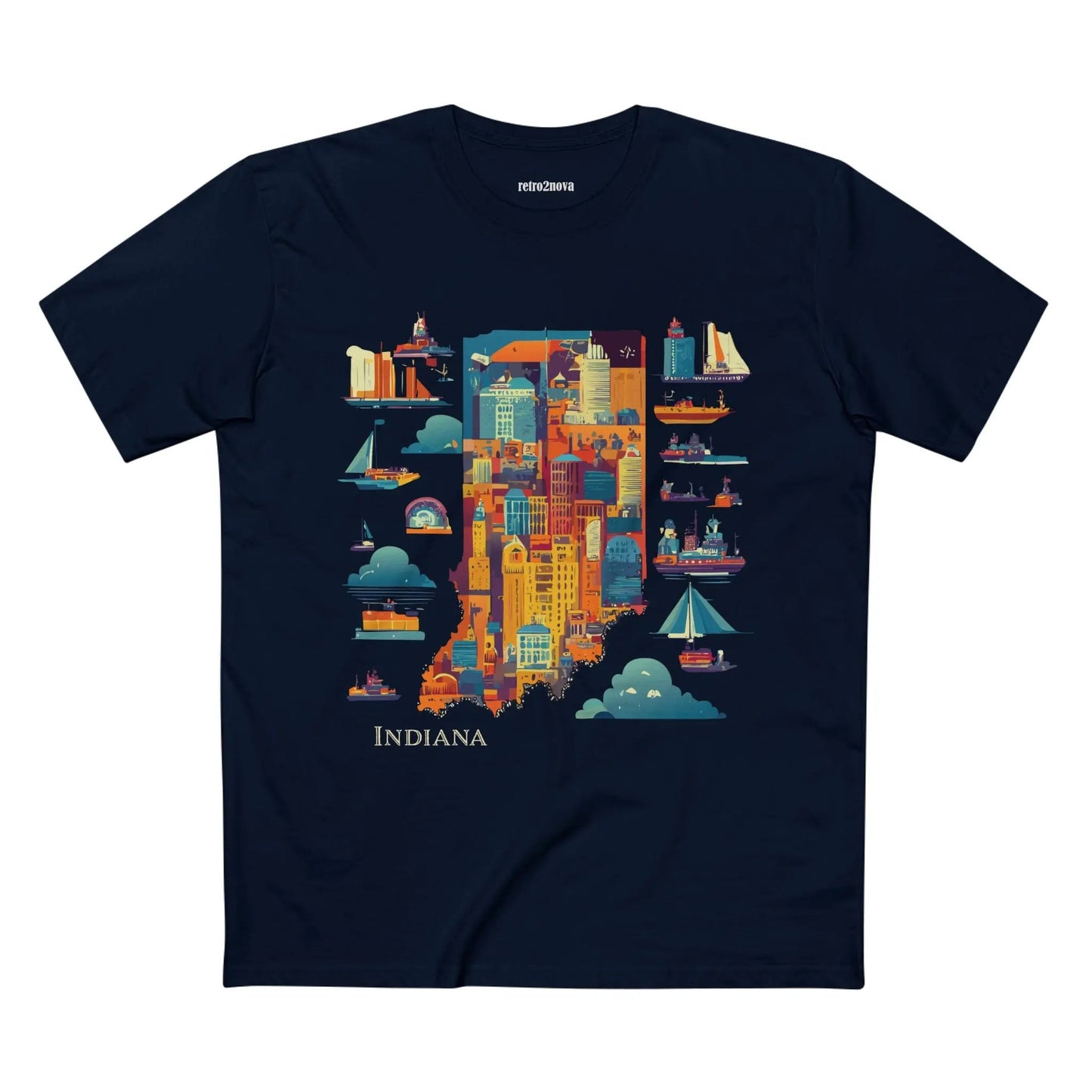 Indiana State Shirt Unisex Premium Cotton Tee By Retro2Nova Featuring Retro Artwork