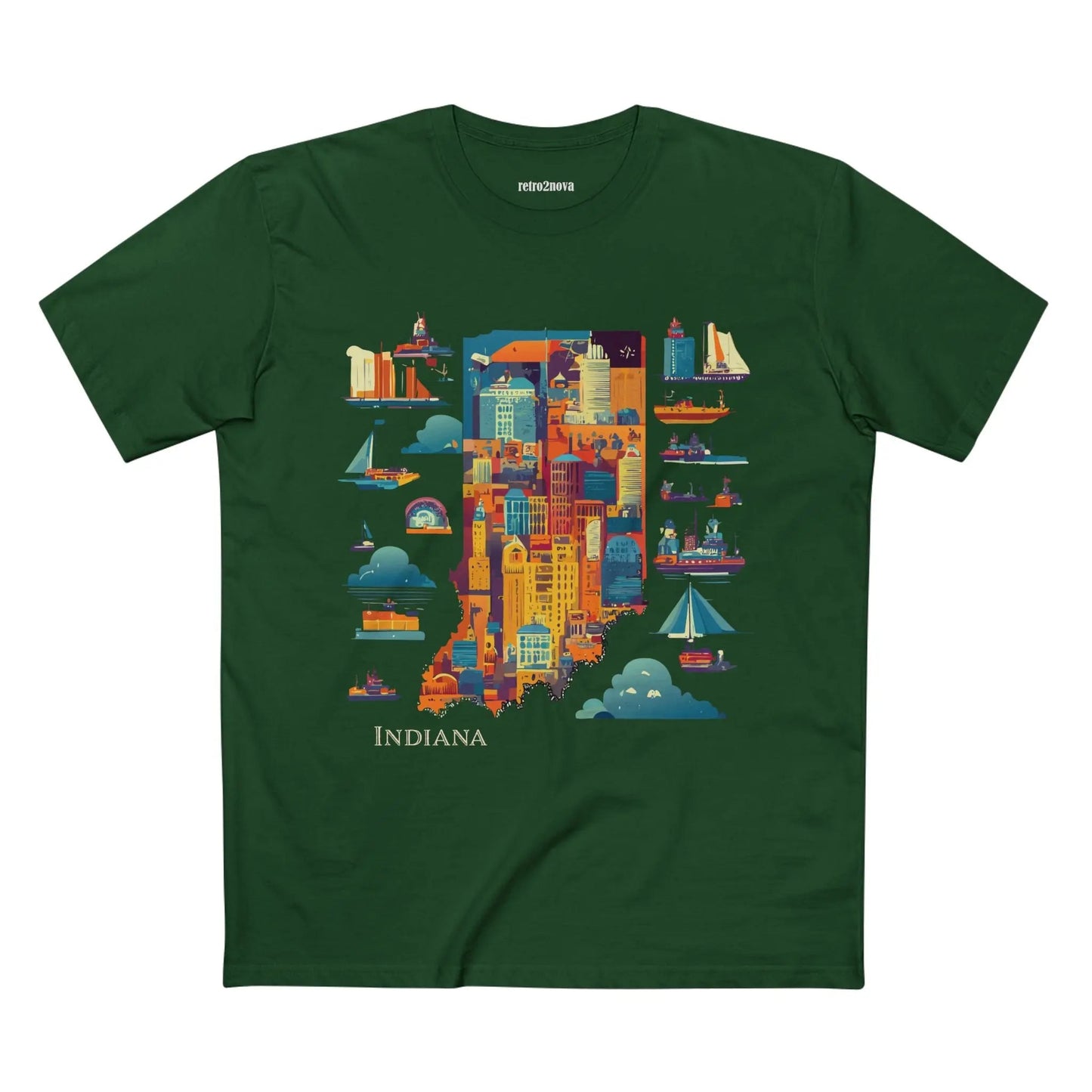 Indiana State Shirt Unisex Premium Cotton Tee By Retro2Nova Featuring Retro Artwork