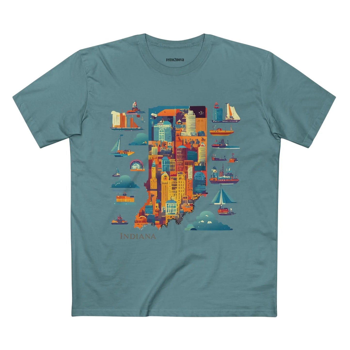 Indiana State Shirt Unisex Premium Cotton Tee By Retro2Nova Featuring Retro Artwork