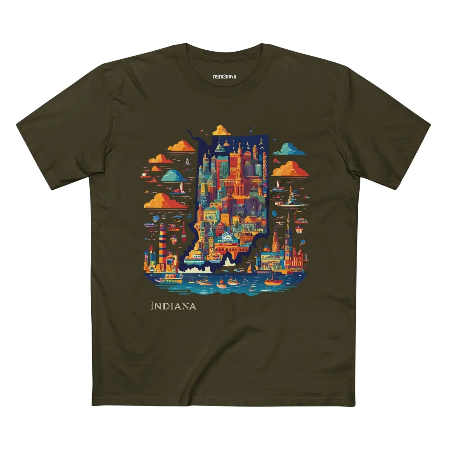 Indiana State Shirt Unisex Premium Cotton Tee With Original Art By Retro2Nova From Art Collection