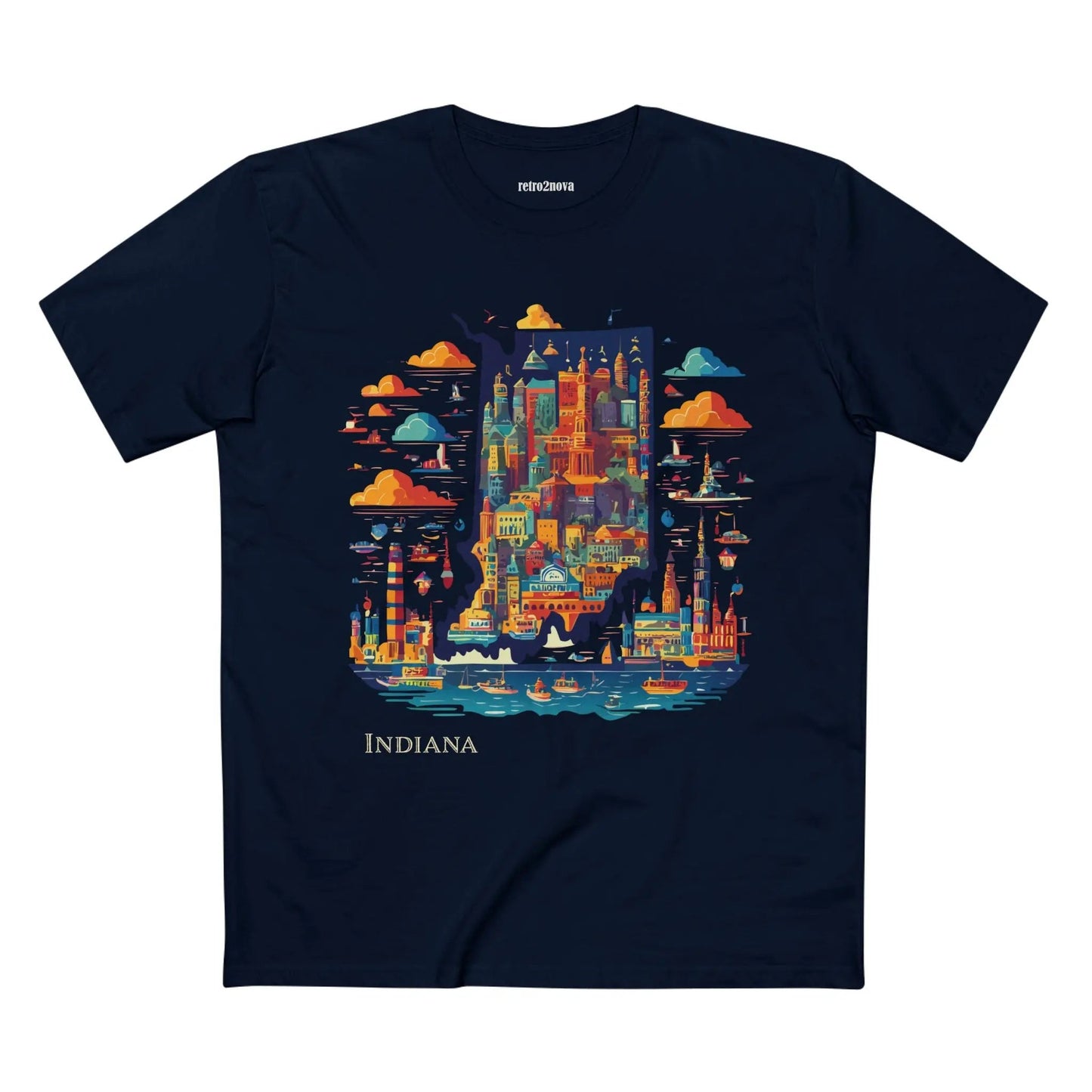 Indiana State Shirt Unisex Premium Cotton Tee With Original Art By Retro2Nova From Art Collection