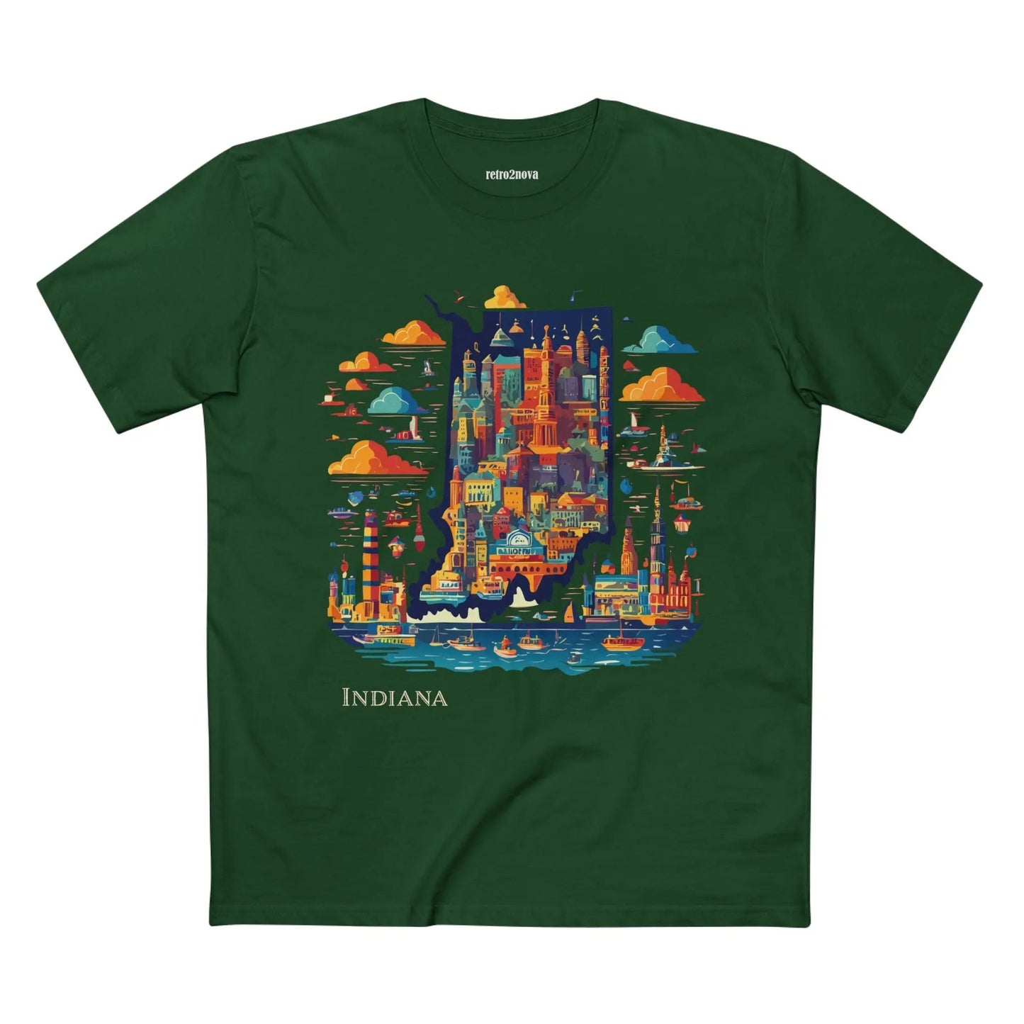 Indiana State Shirt Unisex Premium Cotton Tee With Original Art By Retro2Nova From Art Collection