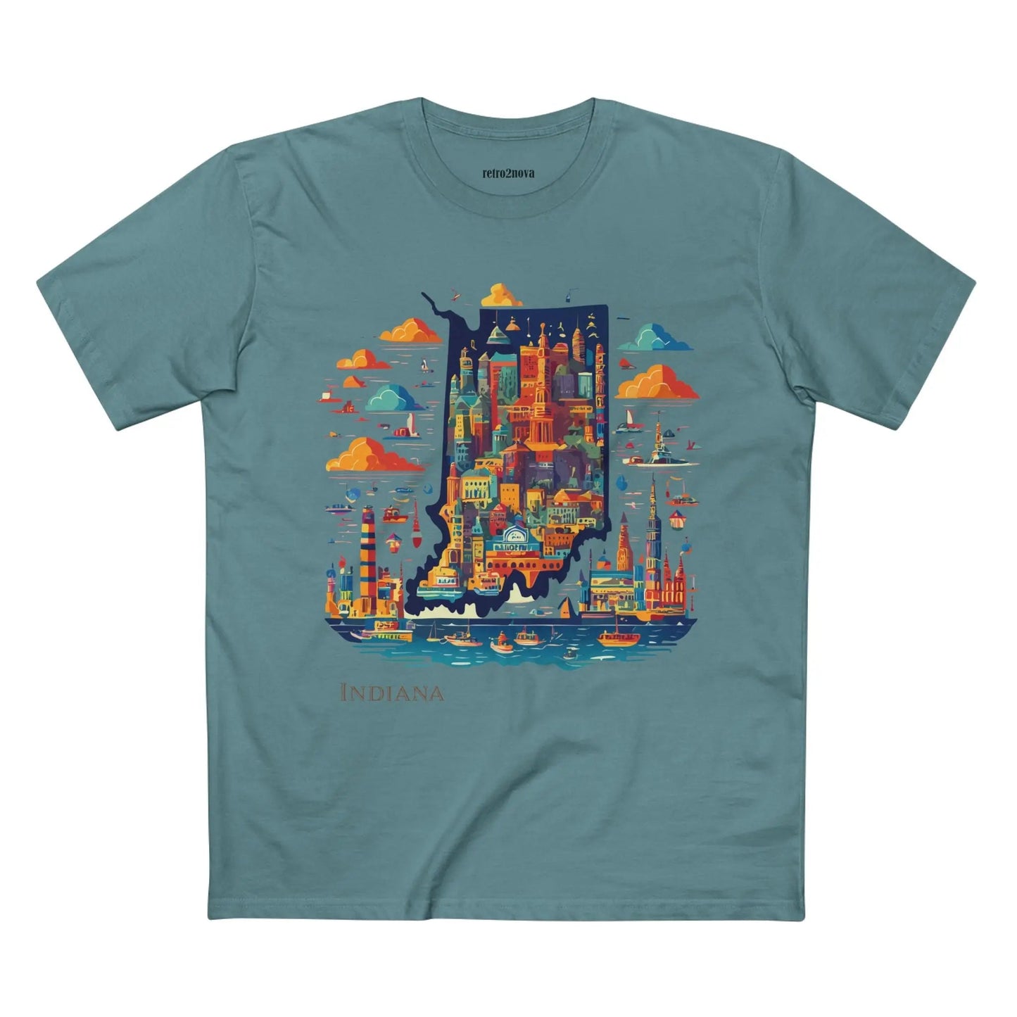 Indiana State Shirt Unisex Premium Cotton Tee With Original Art By Retro2Nova From Art Collection
