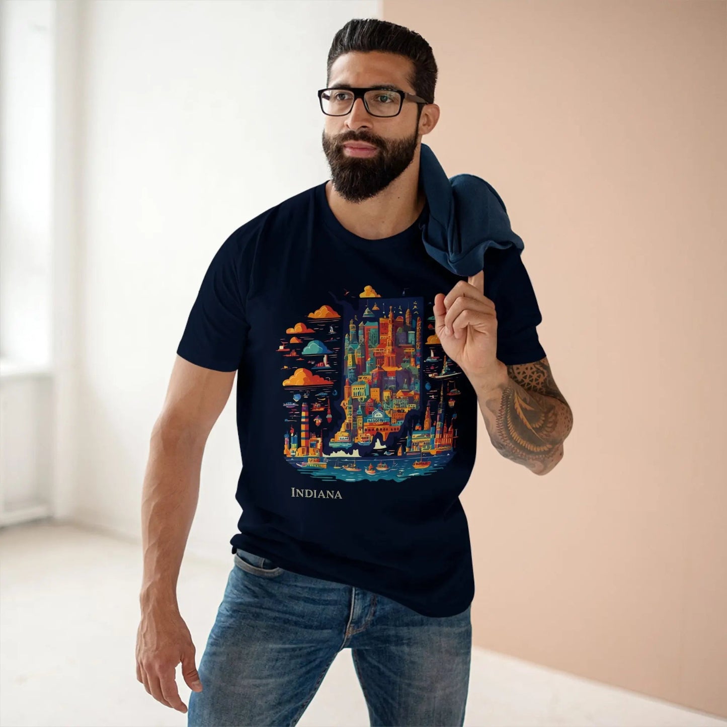 Indiana State Shirt Unisex Premium Cotton Tee With Original Art By Retro2Nova From Art Collection