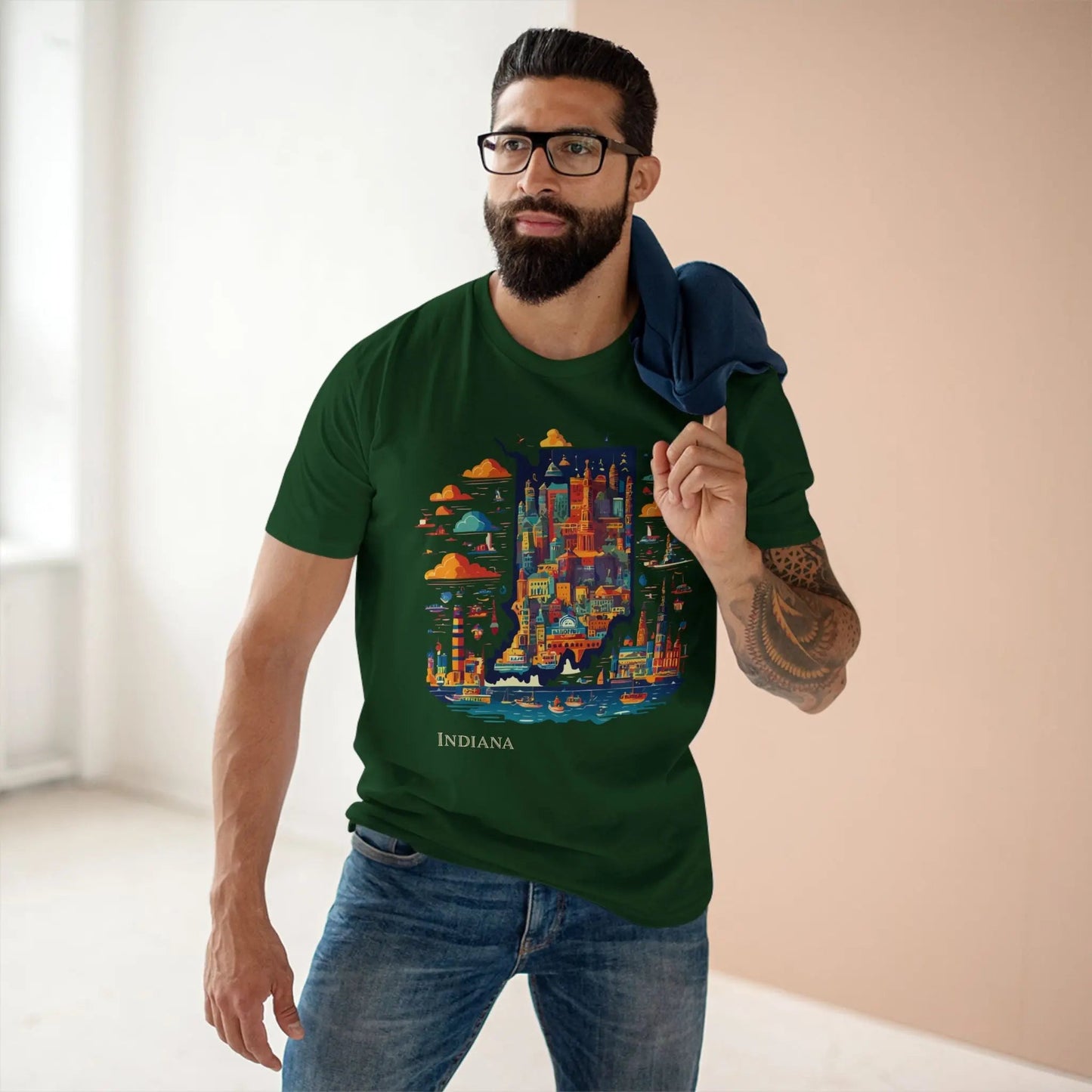 Indiana State Shirt Unisex Premium Cotton Tee With Original Art By Retro2Nova From Art Collection