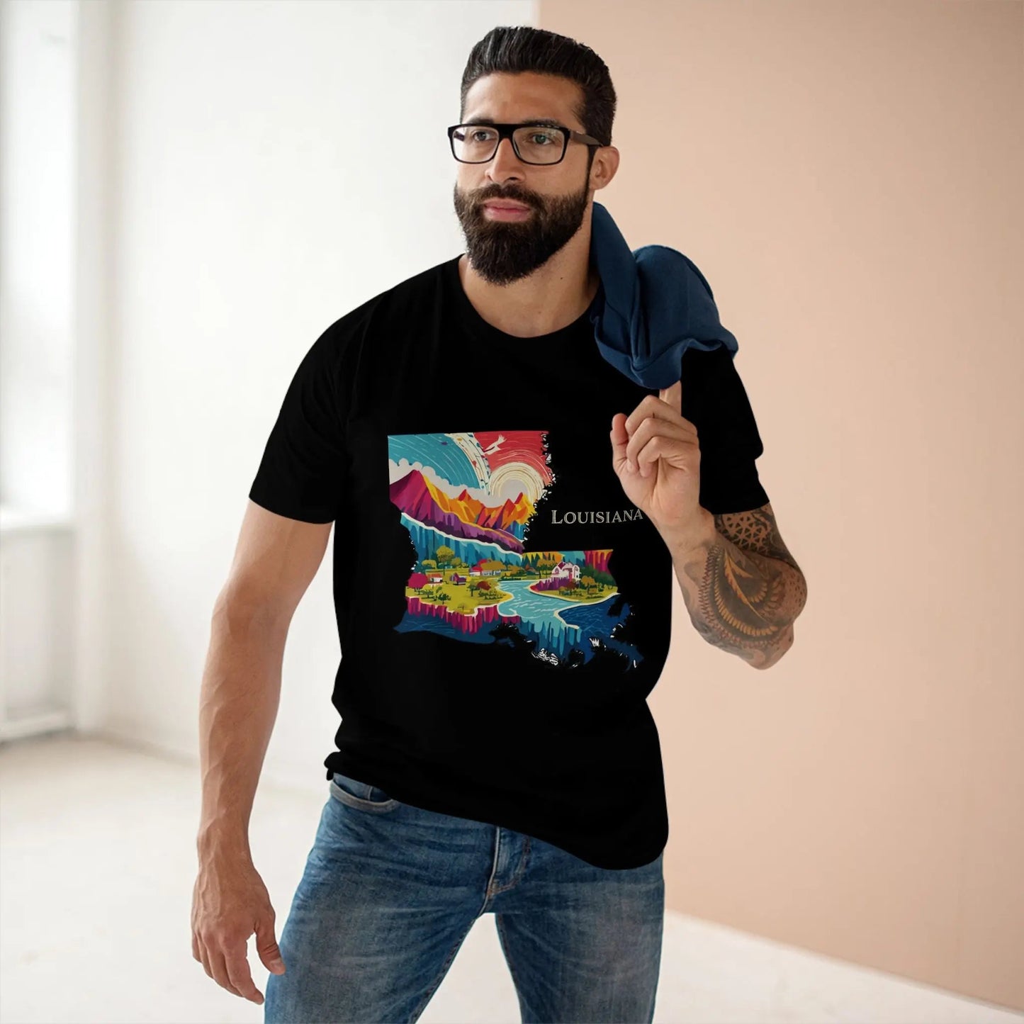 Louisiana State Shirt Unisex Premium Cotton Tee With Original Art Design Retro2Nova Art Collection