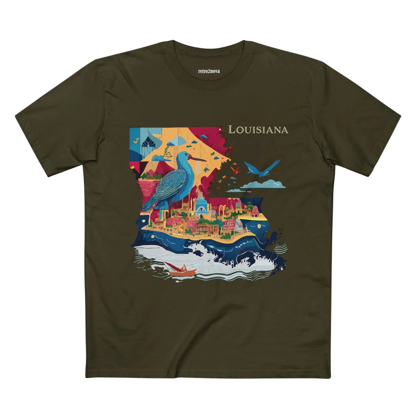 Louisiana State Shirt Unisex Premium Cotton Tee With Original Art Design From Retro2Nova Collection