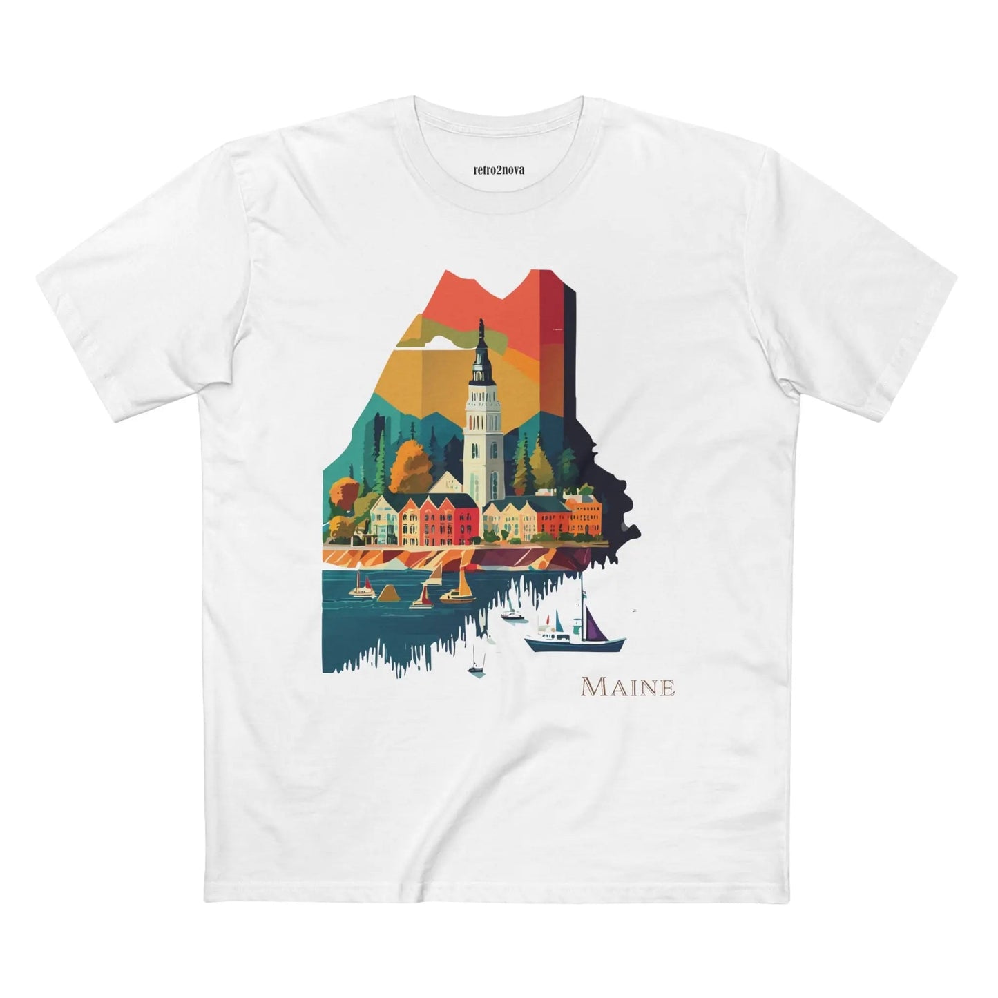 Maine State Shirt Unisex Premium Cotton Tee With Original Art Design By Retro2Nova