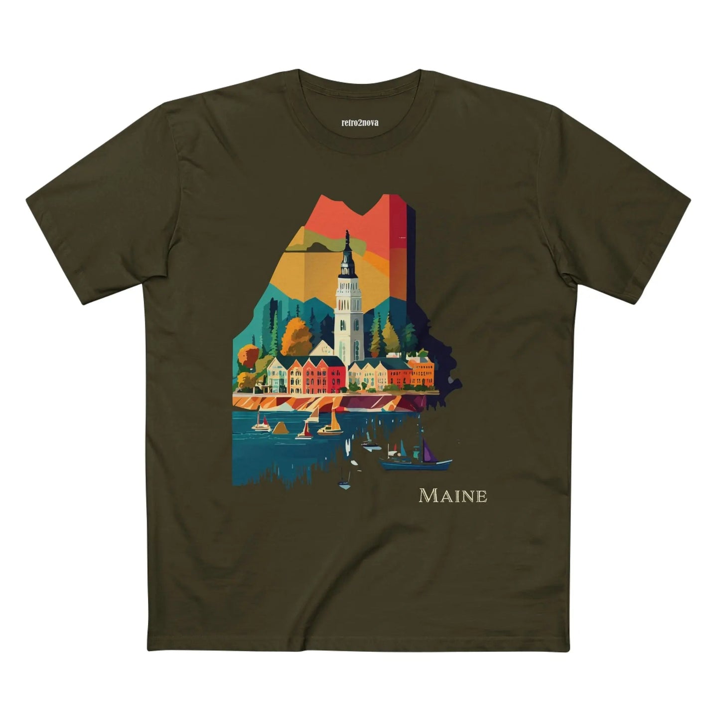 Maine State Shirt Unisex Premium Cotton Tee With Original Art Design By Retro2Nova