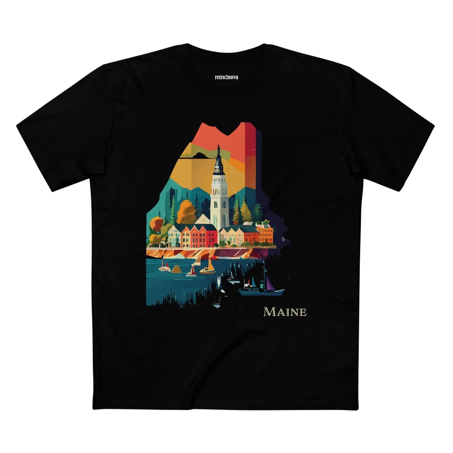 Maine State Shirt Unisex Premium Cotton Tee With Original Art Design By Retro2Nova