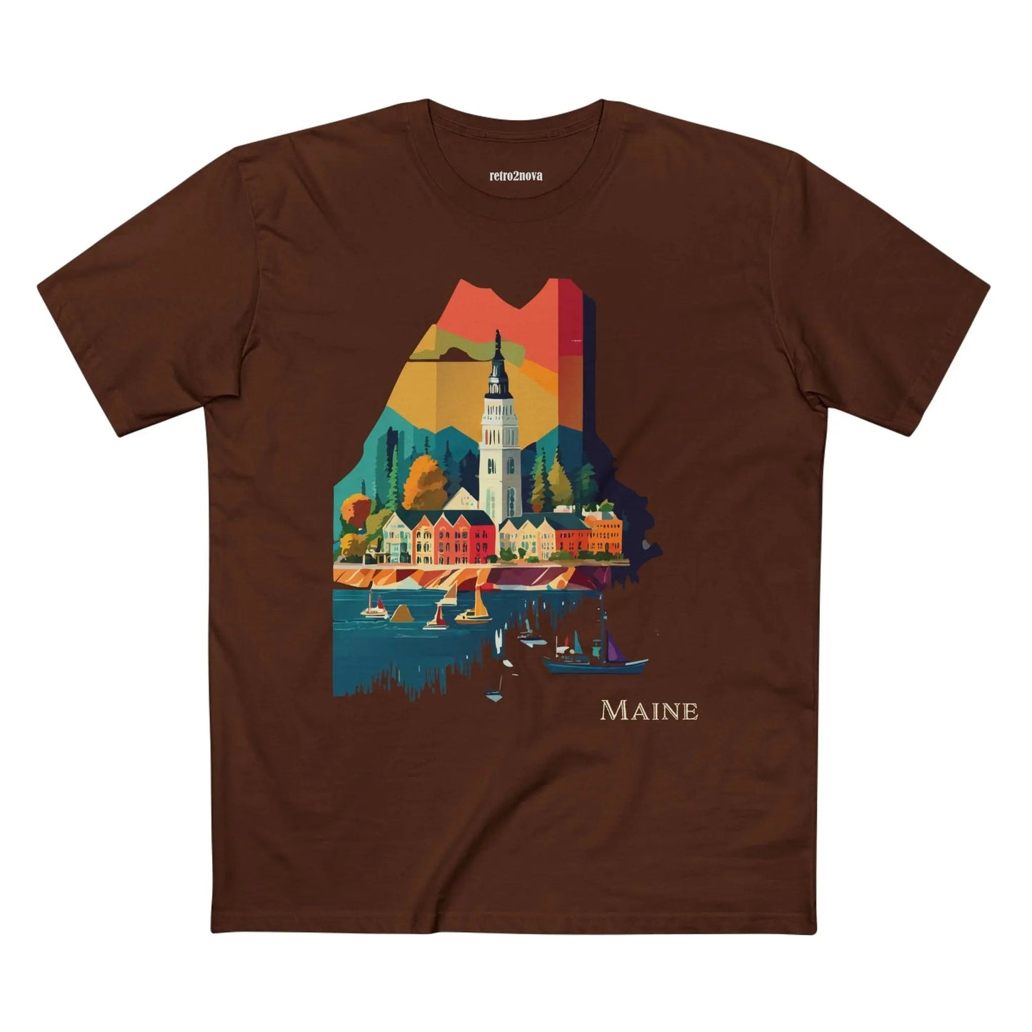Maine State Shirt Unisex Premium Cotton Tee With Original Art Design By Retro2Nova
