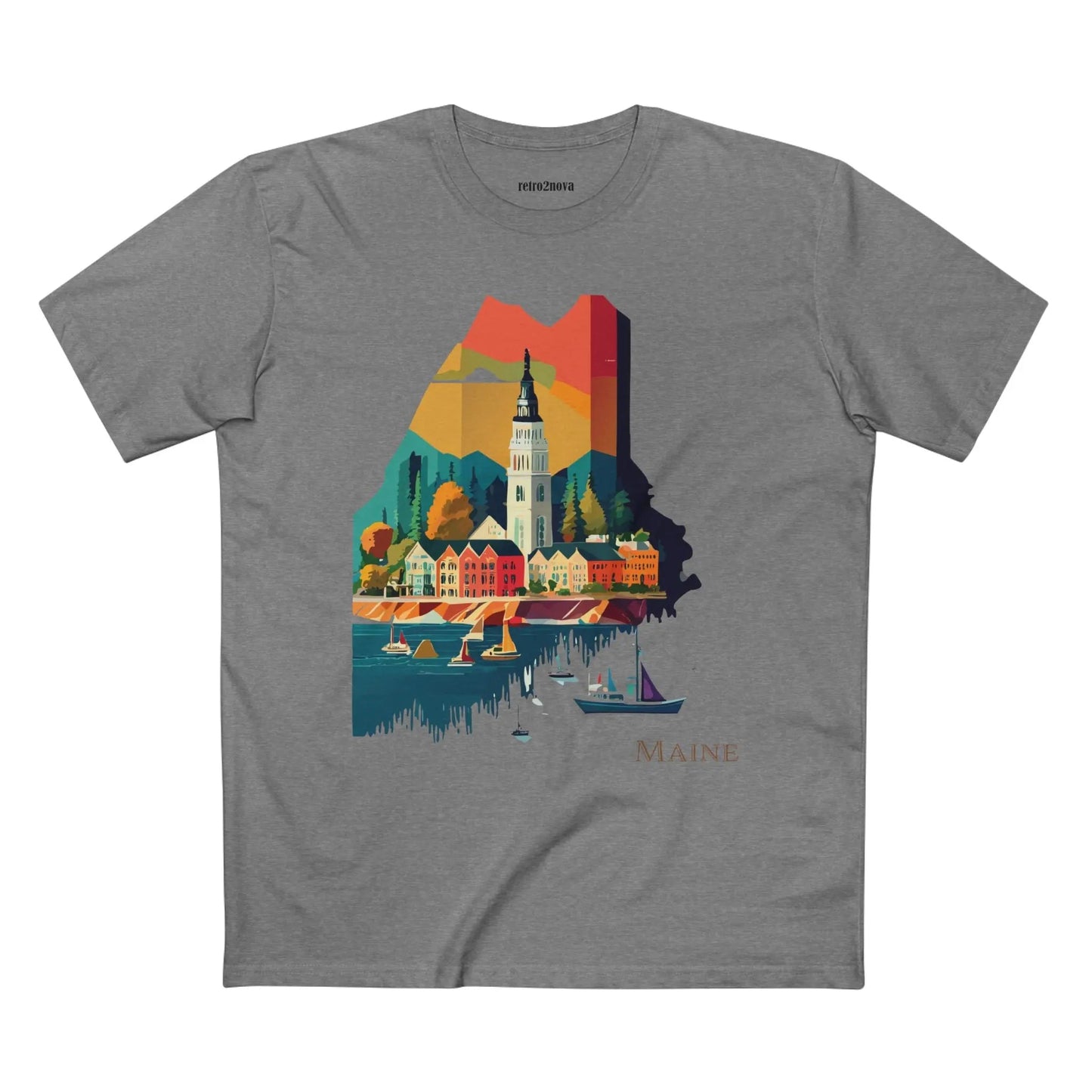 Maine State Shirt Unisex Premium Cotton Tee With Original Art Design By Retro2Nova