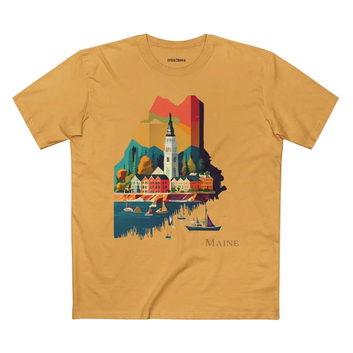 Maine State Shirt Unisex Premium Cotton Tee With Original Art Design By Retro2Nova