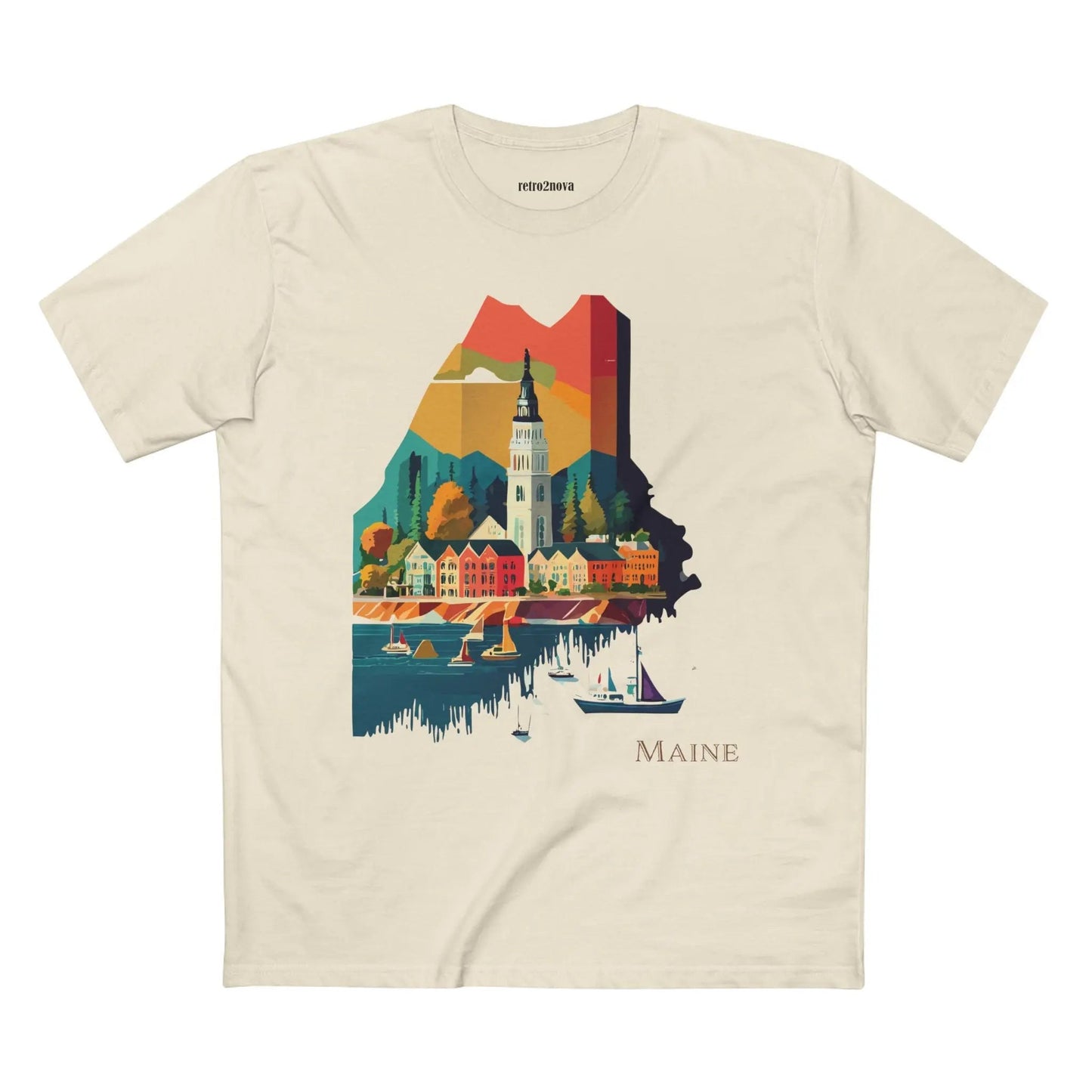 Maine State Shirt Unisex Premium Cotton Tee With Original Art Design By Retro2Nova
