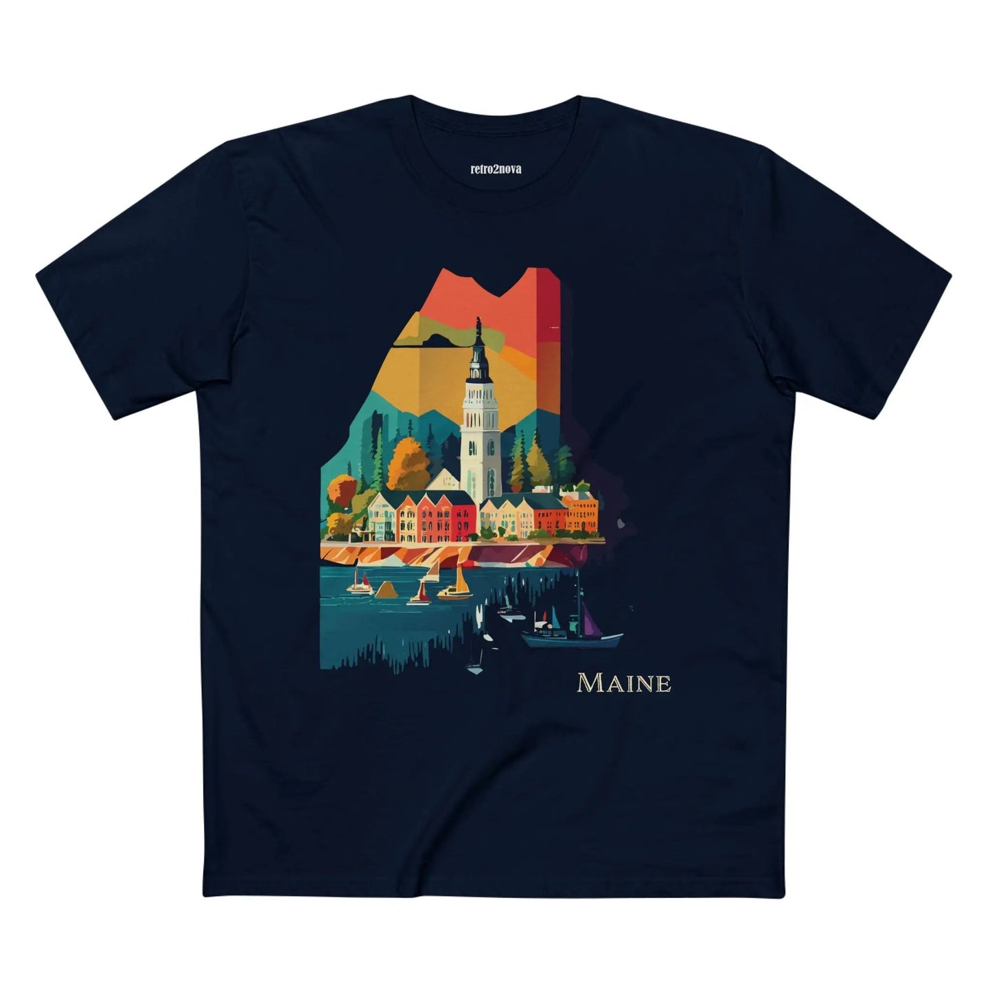 Maine State Shirt Unisex Premium Cotton Tee With Original Art Design By Retro2Nova