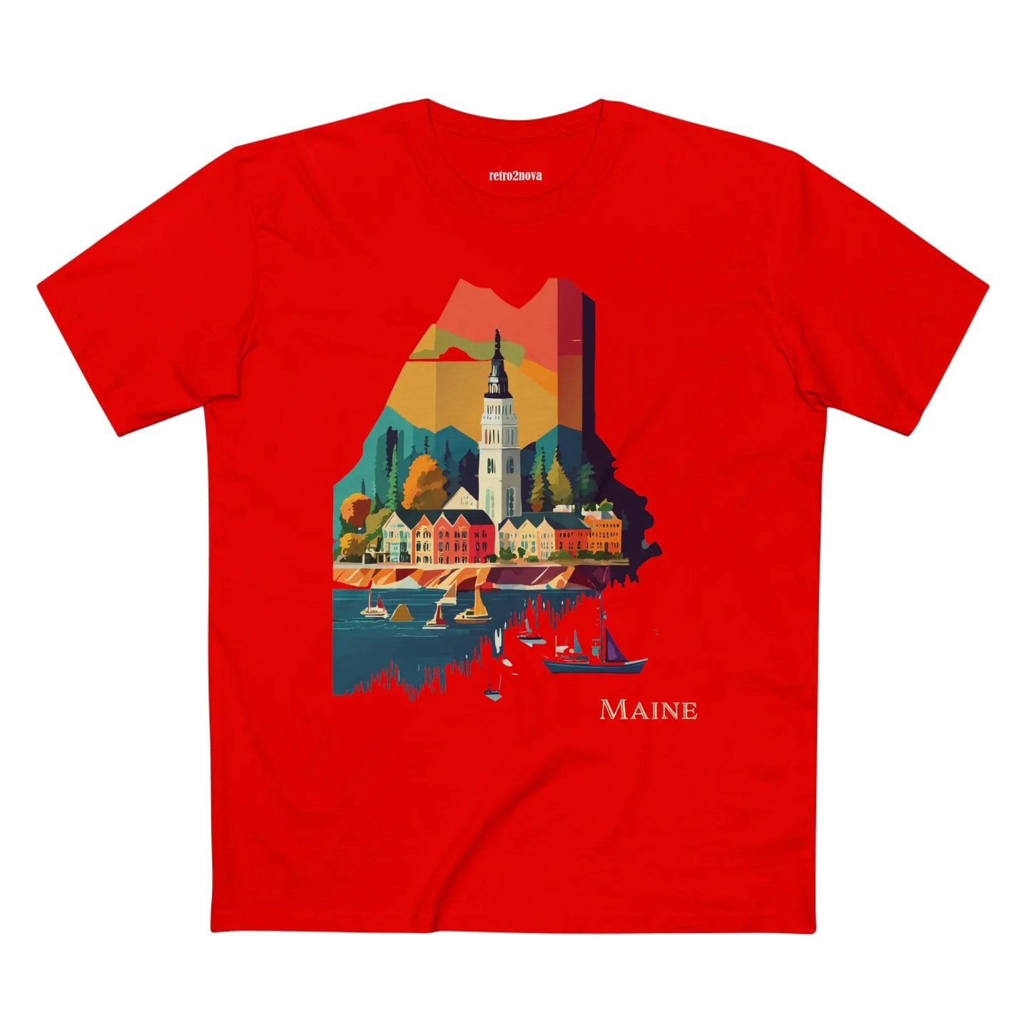 Maine State Shirt Unisex Premium Cotton Tee With Original Art Design By Retro2Nova
