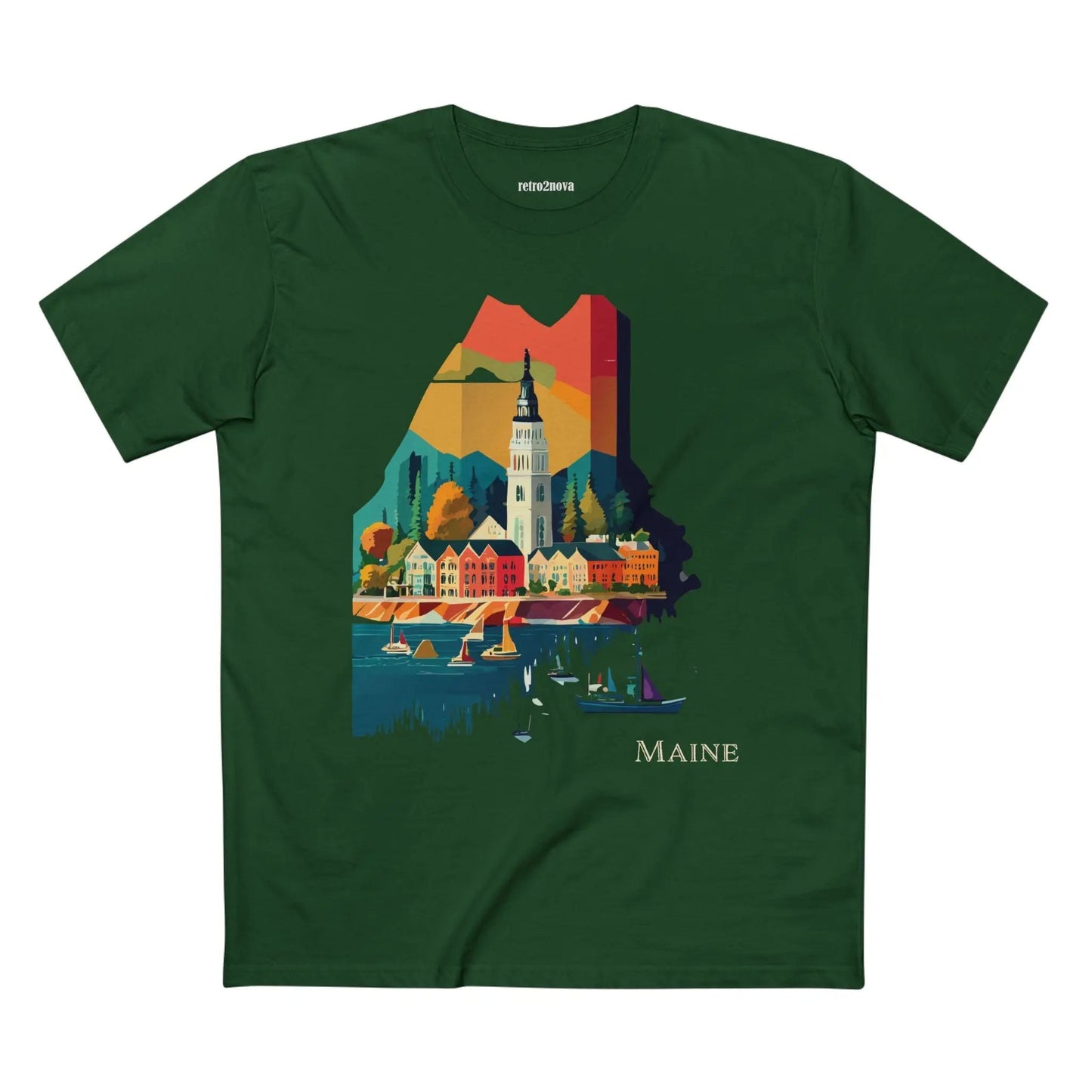 Maine State Shirt Unisex Premium Cotton Tee With Original Art Design By Retro2Nova