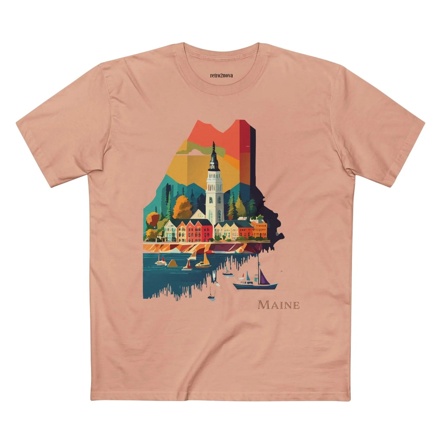 Maine State Shirt Unisex Premium Cotton Tee With Original Art Design By Retro2Nova