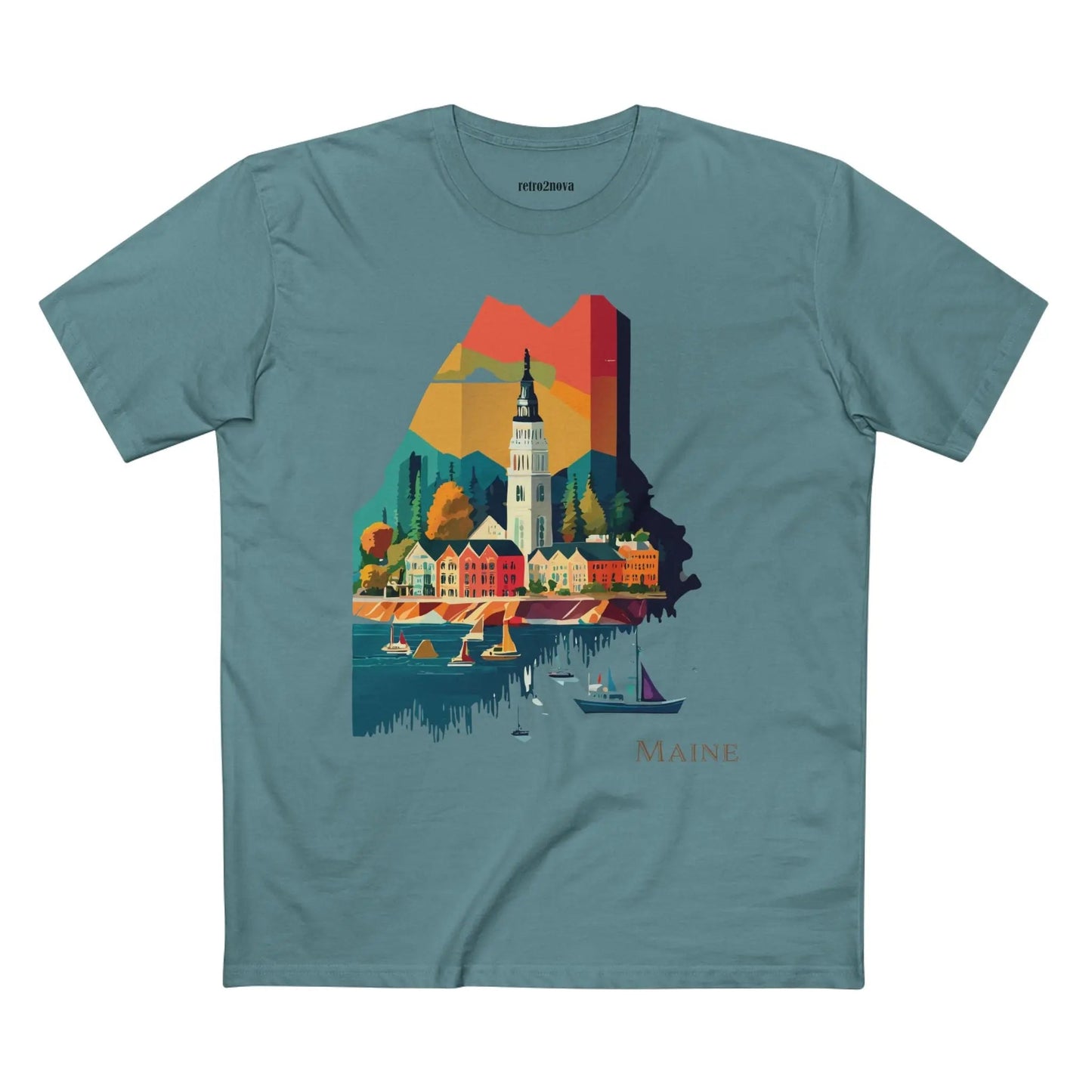 Maine State Shirt Unisex Premium Cotton Tee With Original Art Design By Retro2Nova